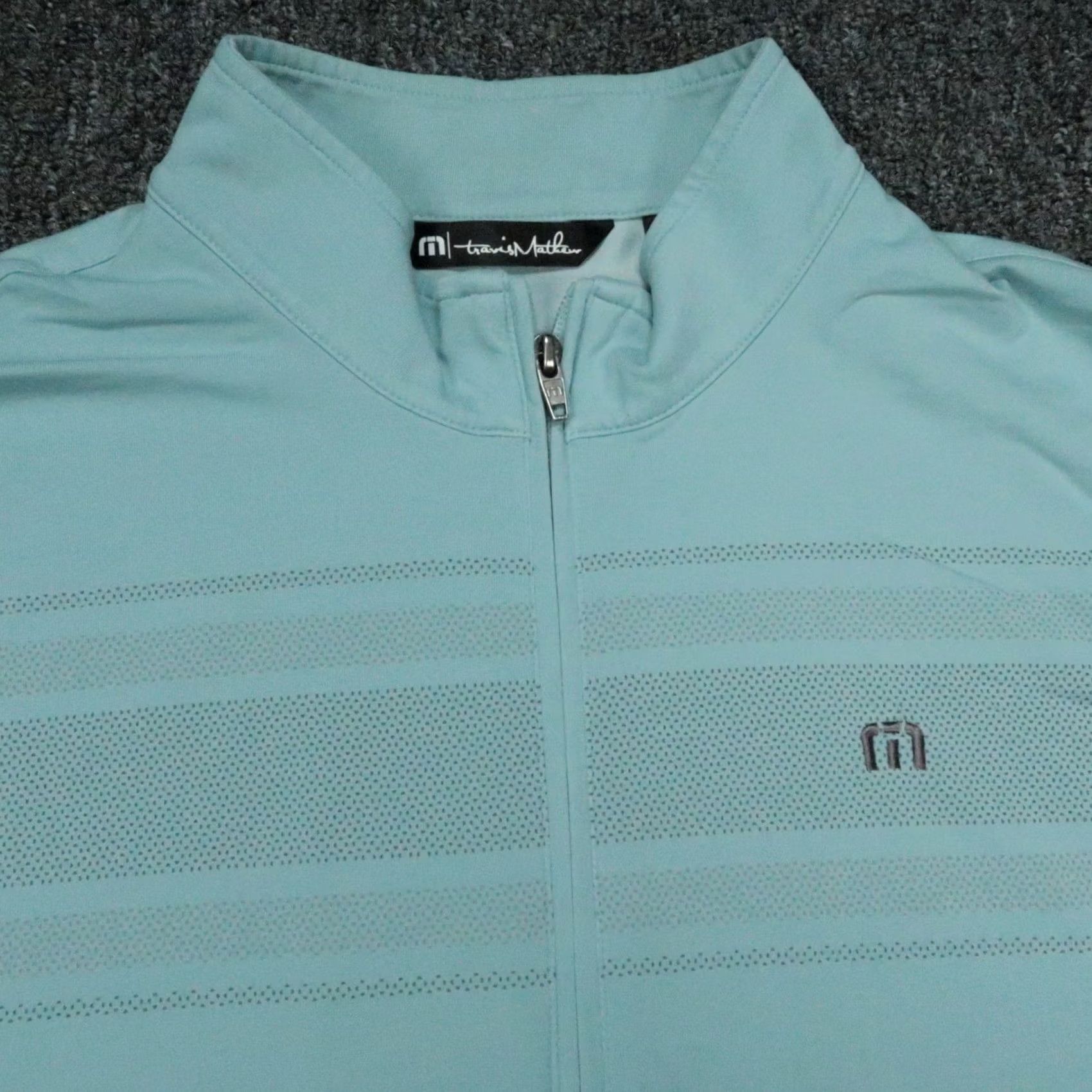 TravisMathew Travis Mathew Pullover Mens XL Chest Stripe 1/4 Zip Performance Roxiticus Golf Blue Striped Mock Neck Zip Athletic Size US XL / EU 56 / 4 - 2 Thumbnail