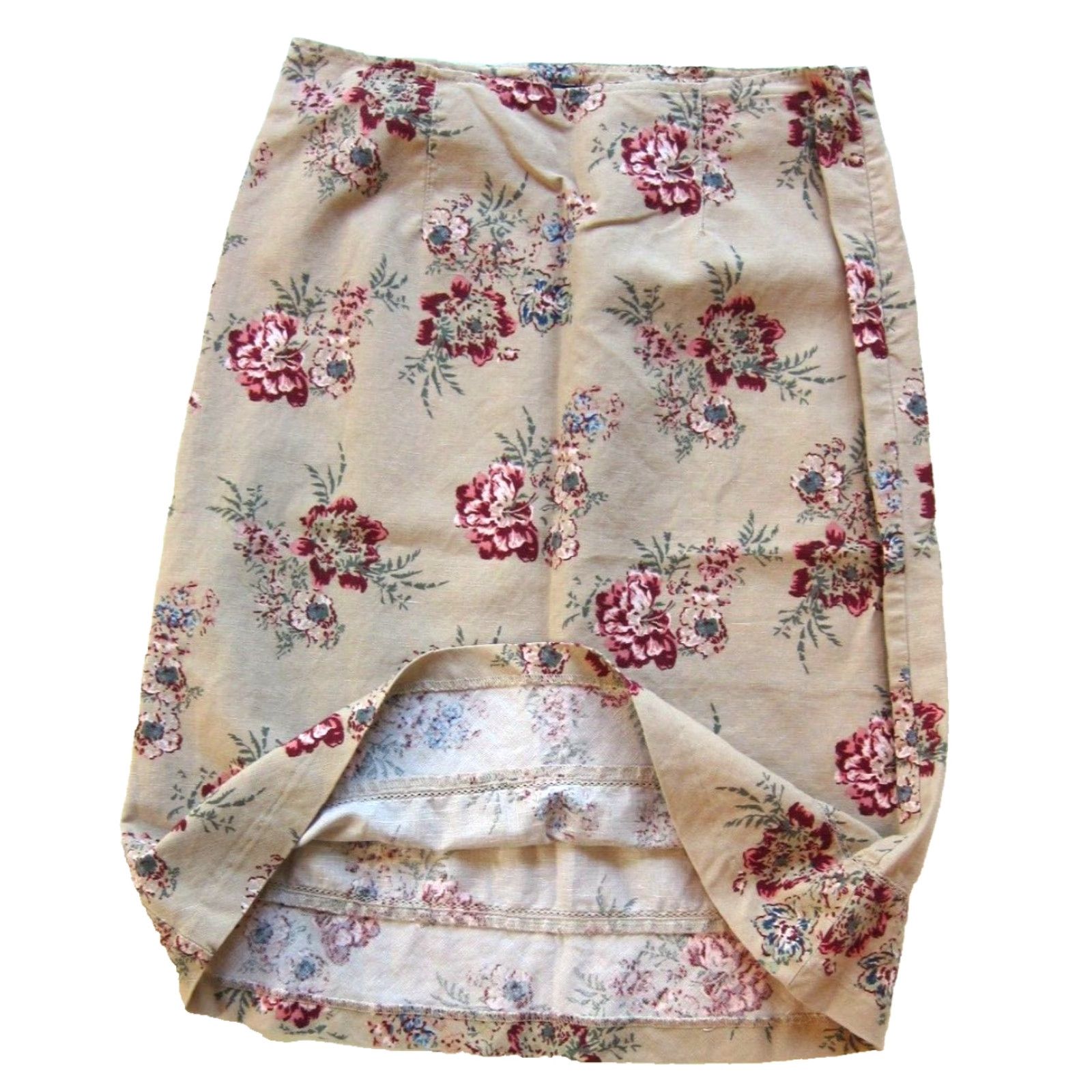 Eddie Bauer Vintage Eddie Bauer Floral A-Line Skirt Women 2 Brown Linen Pink Green Blue Knee Length Zip 30" waist 24.5" hip 38" hip Mens? Size 26" / US 2 / IT 38 - 5 Thumbnail