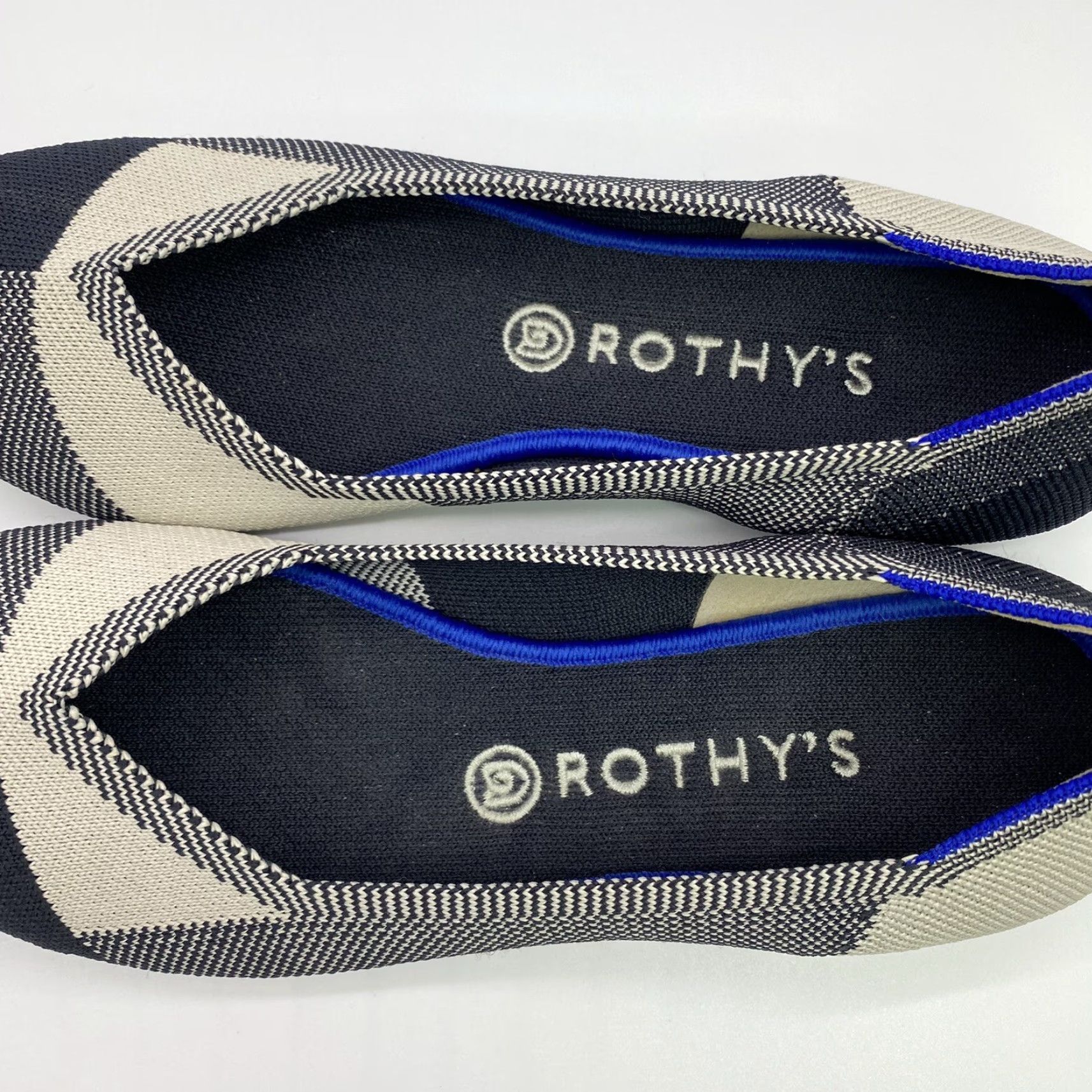 Rothy's ROTHY'S The Flat Round Toe Slip-On Ballet Flat Plaid Black/Cream Women 9 UK 40 EU 7 AU Cap Toe Recycled Material Vintage? No Size US 6.5 / IT 36.5 - 5 Thumbnail