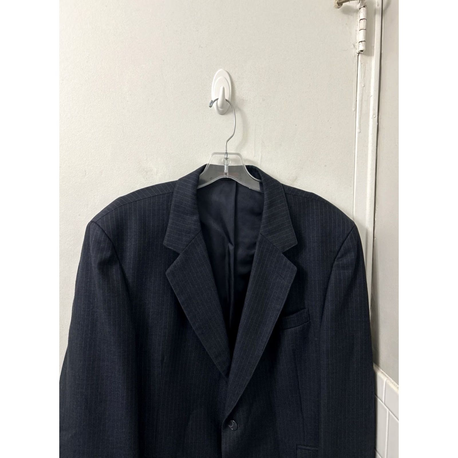 Vintage VINTAGE Alexander Shields Blazer Mens 43S Navy Pinstripe 100% Wool Sport Coat Jacket Size 46R - 2 Thumbnail