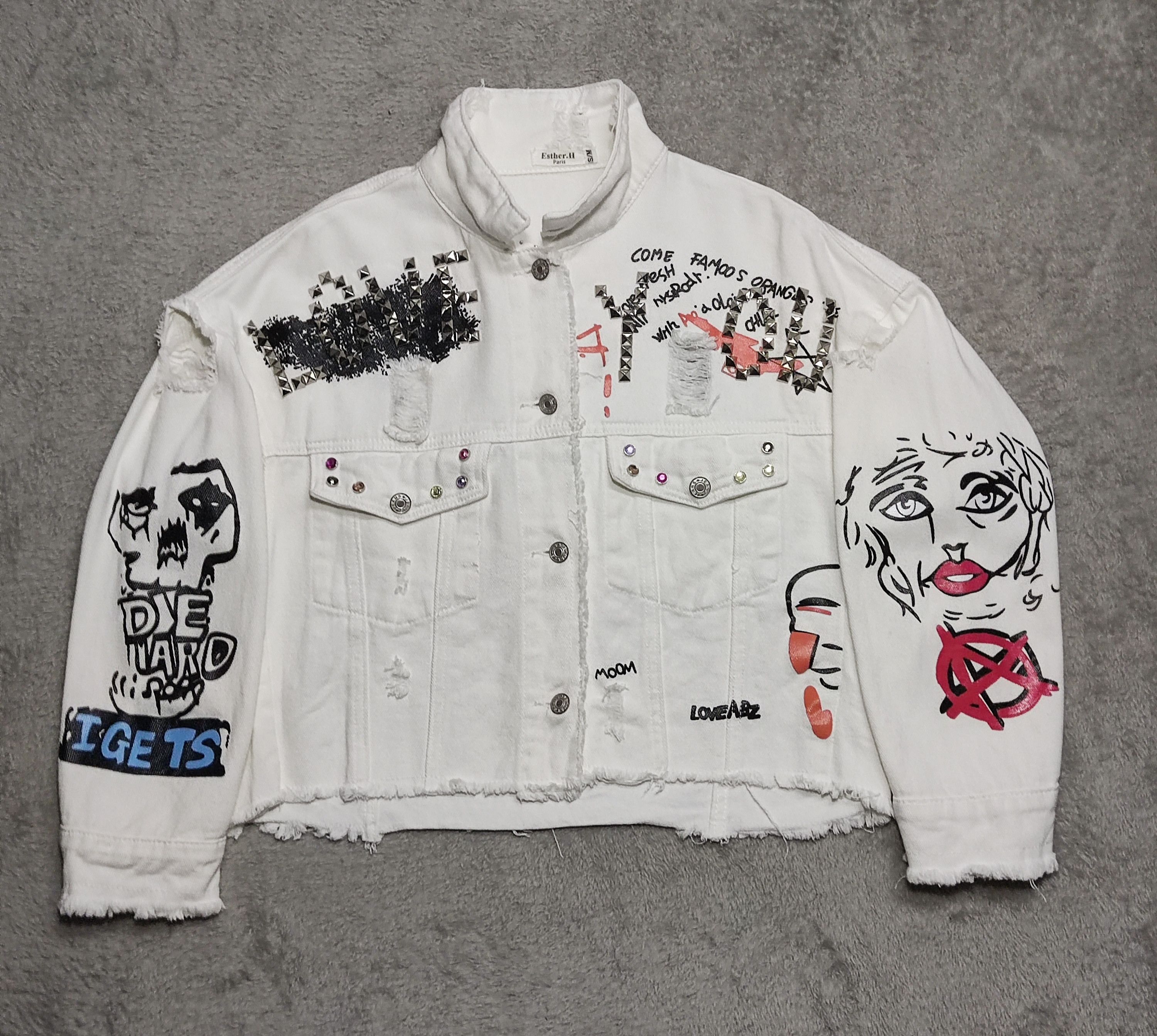 Le Grande Bleu (L.G.B.) Distressed Cyber-Punk Studded Denim Jacket- Harajuku Style Size M / US 6-8 / IT 42-44 - 1 Thumbnail