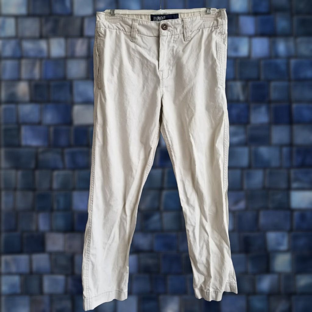 American Eagle Outfitters VINTAGE WOMEN'S American Eagle Pants Ivory Khaki 28/28 Straight Leg Womens | 28 28 | 100% Cotton Size 28" / US 6 / IT 42 - 1 Thumbnail