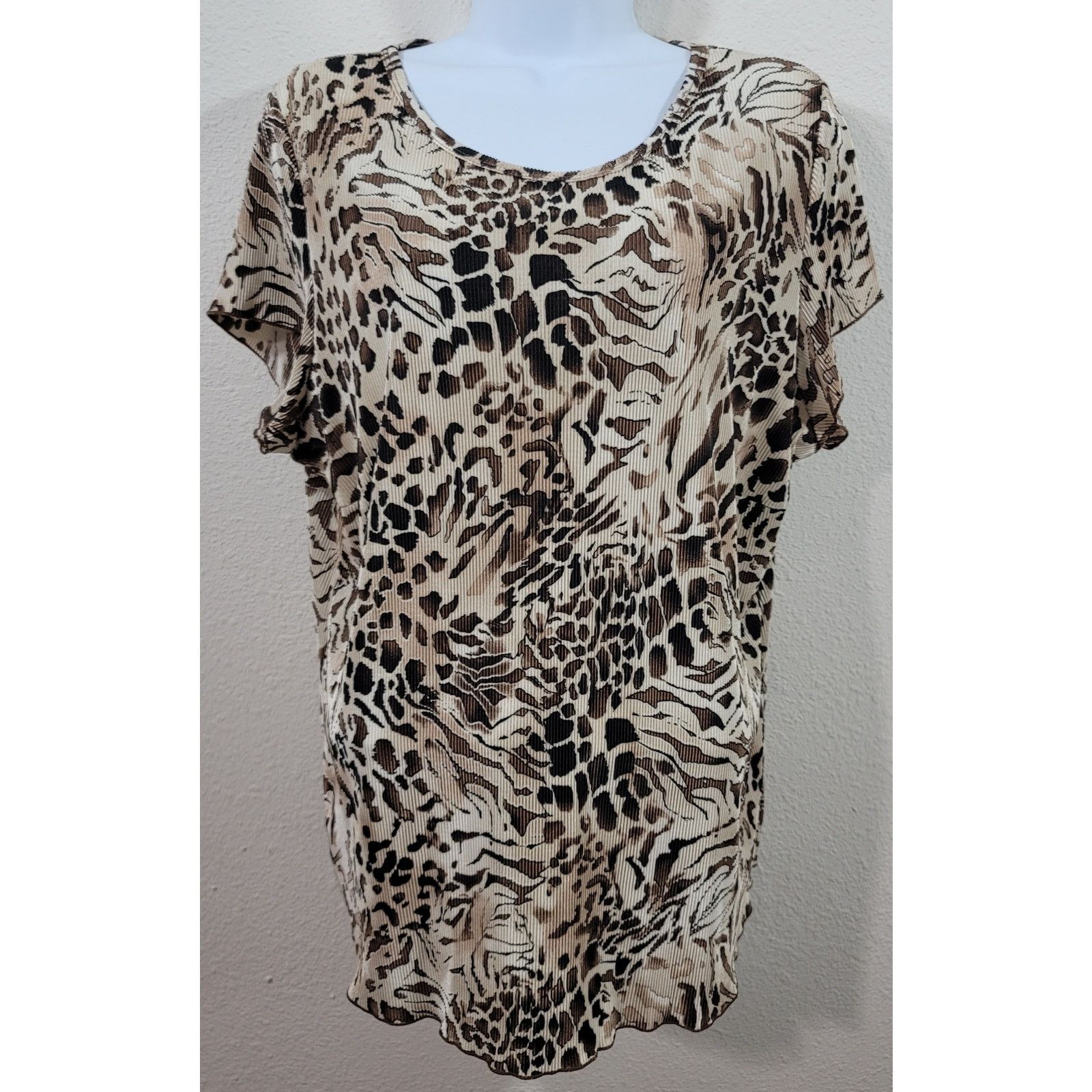 Other Dress Barn Brown Leopard Print Pleated Top 2X Plus Size XXL / US 16-18 / IT 52-54 - 1 Thumbnail