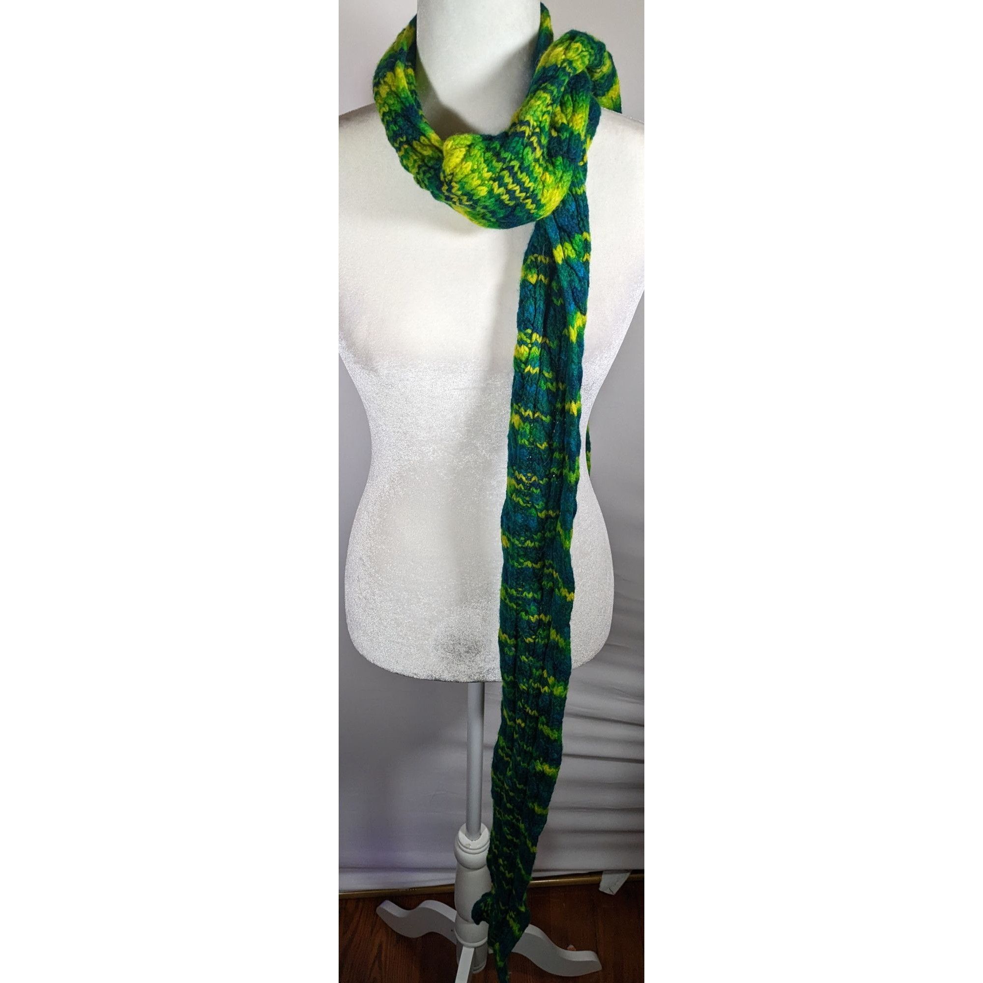 Handmade Handmade Cybergoth Dragon Blue Yellow And Neon Green Scarf Size ONE SIZE - 6 Thumbnail