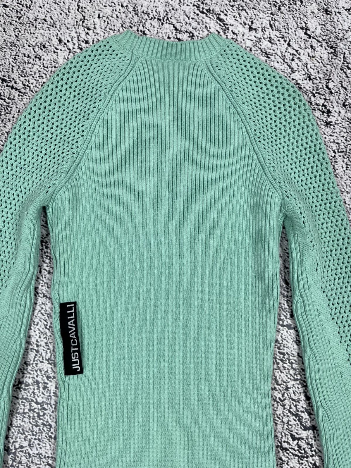 Roberto Cavalli Just Cavalli Mint Ribbed Knit Bodycon Dress Mesh Panels Size XS / US 0-2 / IT 36-38 - 11 Thumbnail