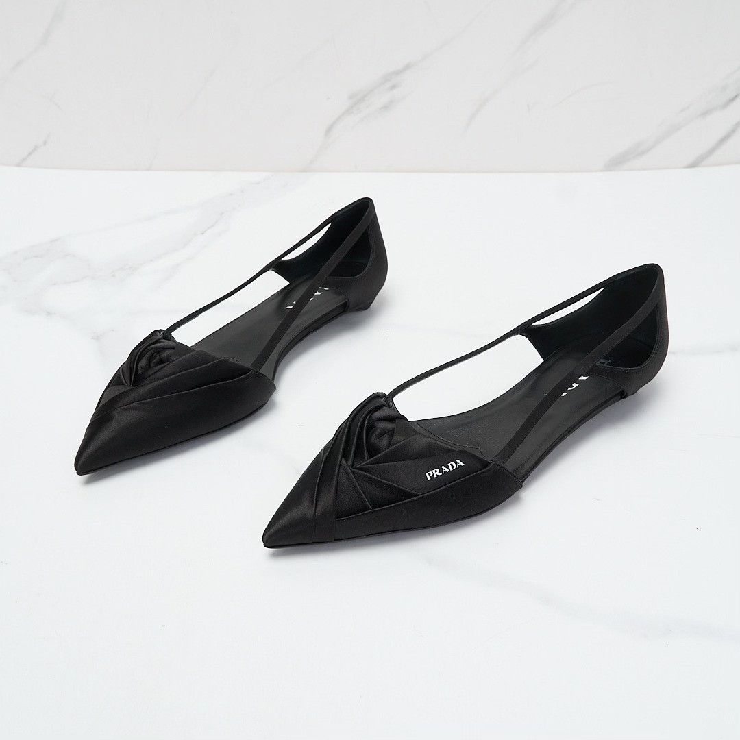 Prada Prada Women's Satin Hollow Floral Flats Size US 6 / IT 36 - 1 Thumbnail