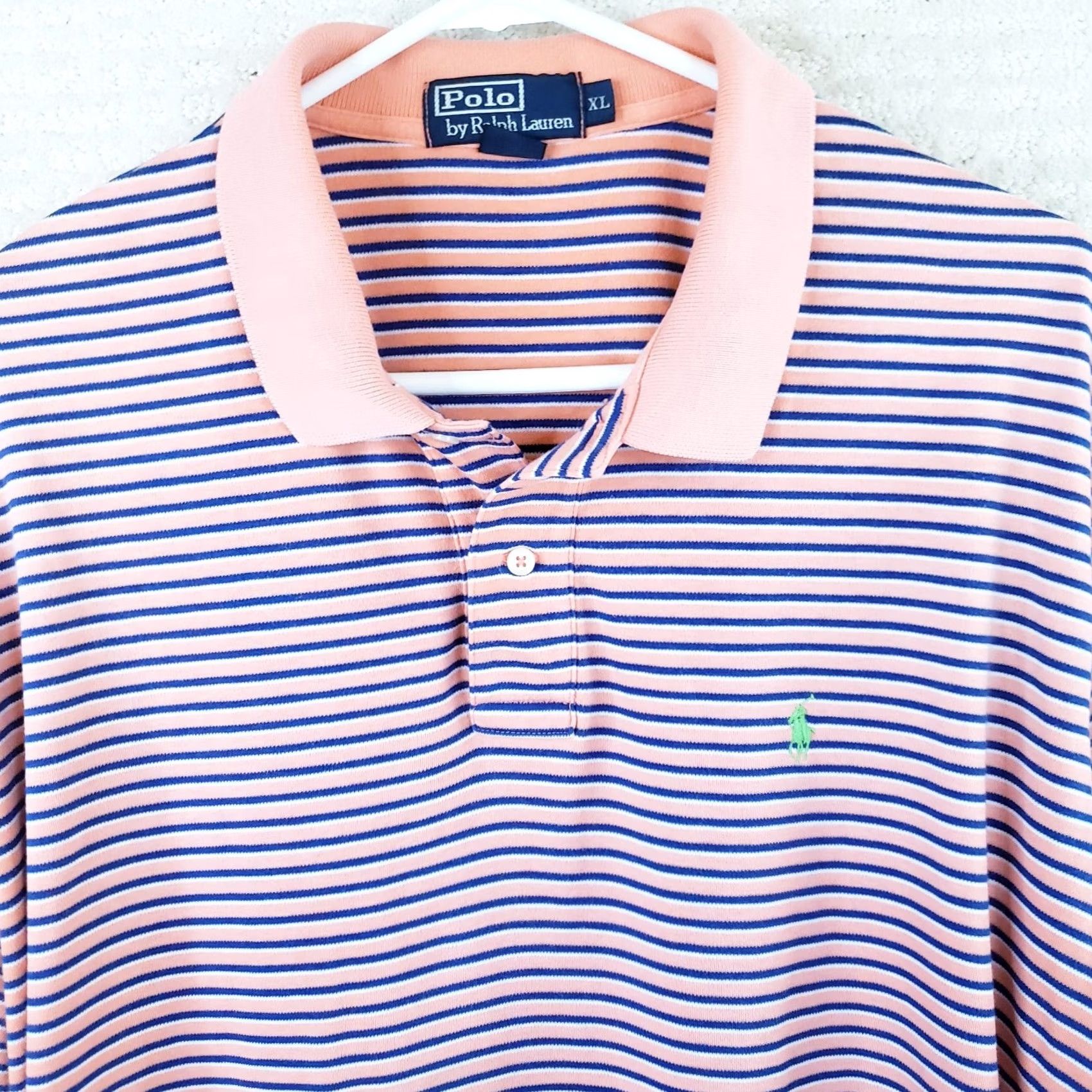 Polo Ralph Lauren Polo Ralph Lauren Polo Shirt XL Mens Coral Blue Striped Green Pony 100% Cotton Size US XL / EU 56 / 4 - 3 Thumbnail