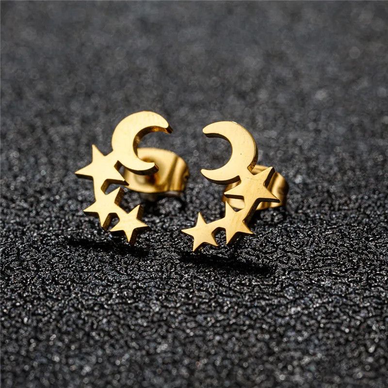 Jewelry Moon And Triple Star Stud Earrings Charm Earring Gift Size ONE SIZE - 2 Thumbnail