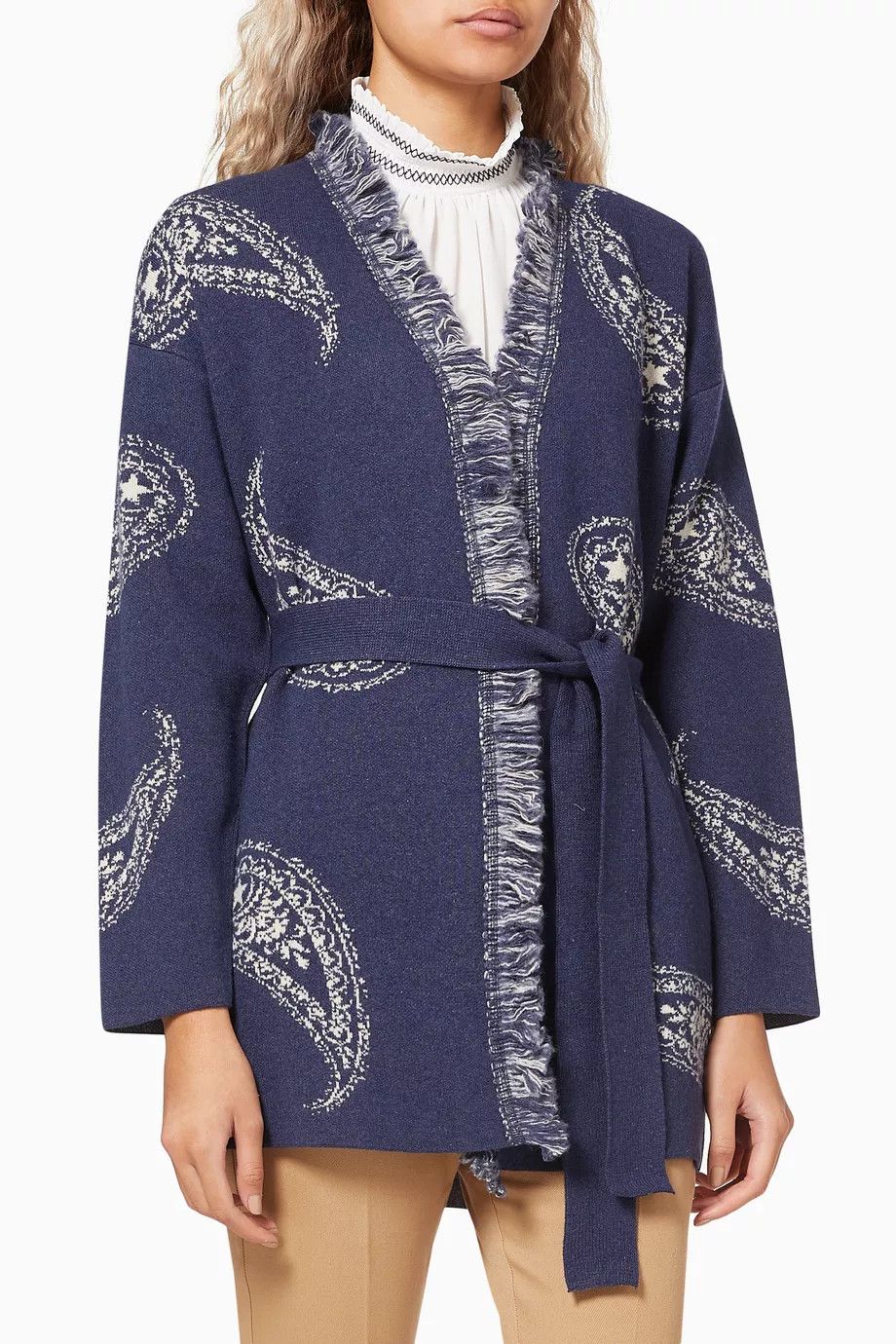 Marella Marella Sonale Cardigan in Cashmere Jacquard Wool Blend Size M / US 6-8 / IT 42-44 - 8 Thumbnail