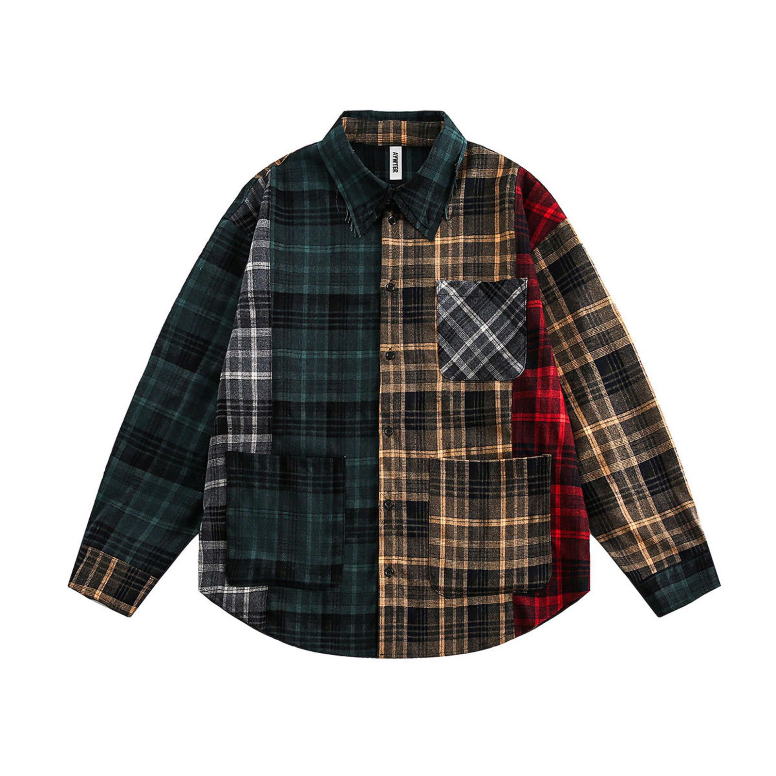 Multicolor Patchwork Plaid Flannel Shirt Relaxed Fit