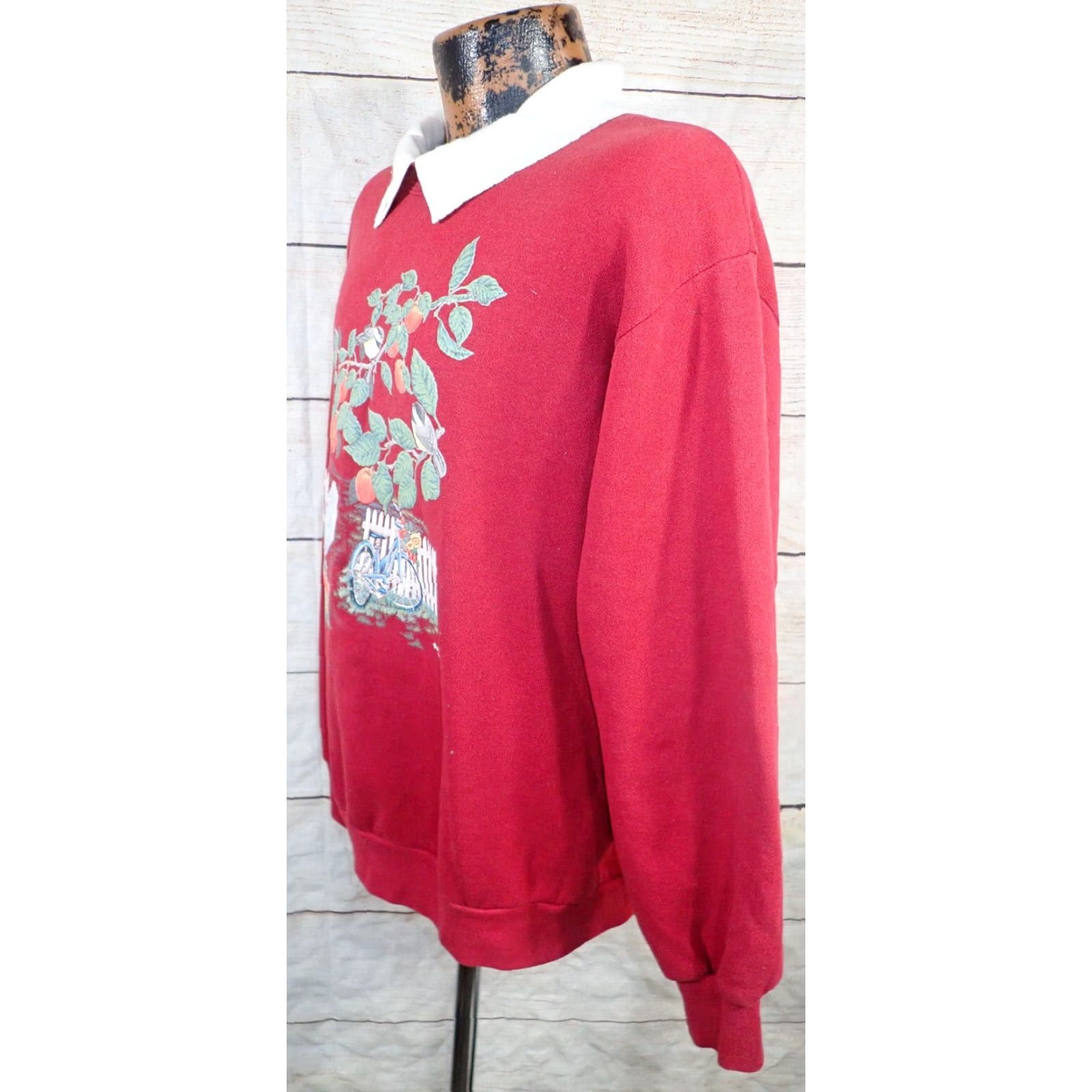 Vintage VINTAGE Morning Sun COLLARED Graphic Sweatshirt 2XL USA Apple Harvest Nature Red Cotton Blend Polyester Blend Garden Trees Little Birds USA 2XL 47 Size XXL / US 16-18 / IT 52-54 - 5 Thumbnail