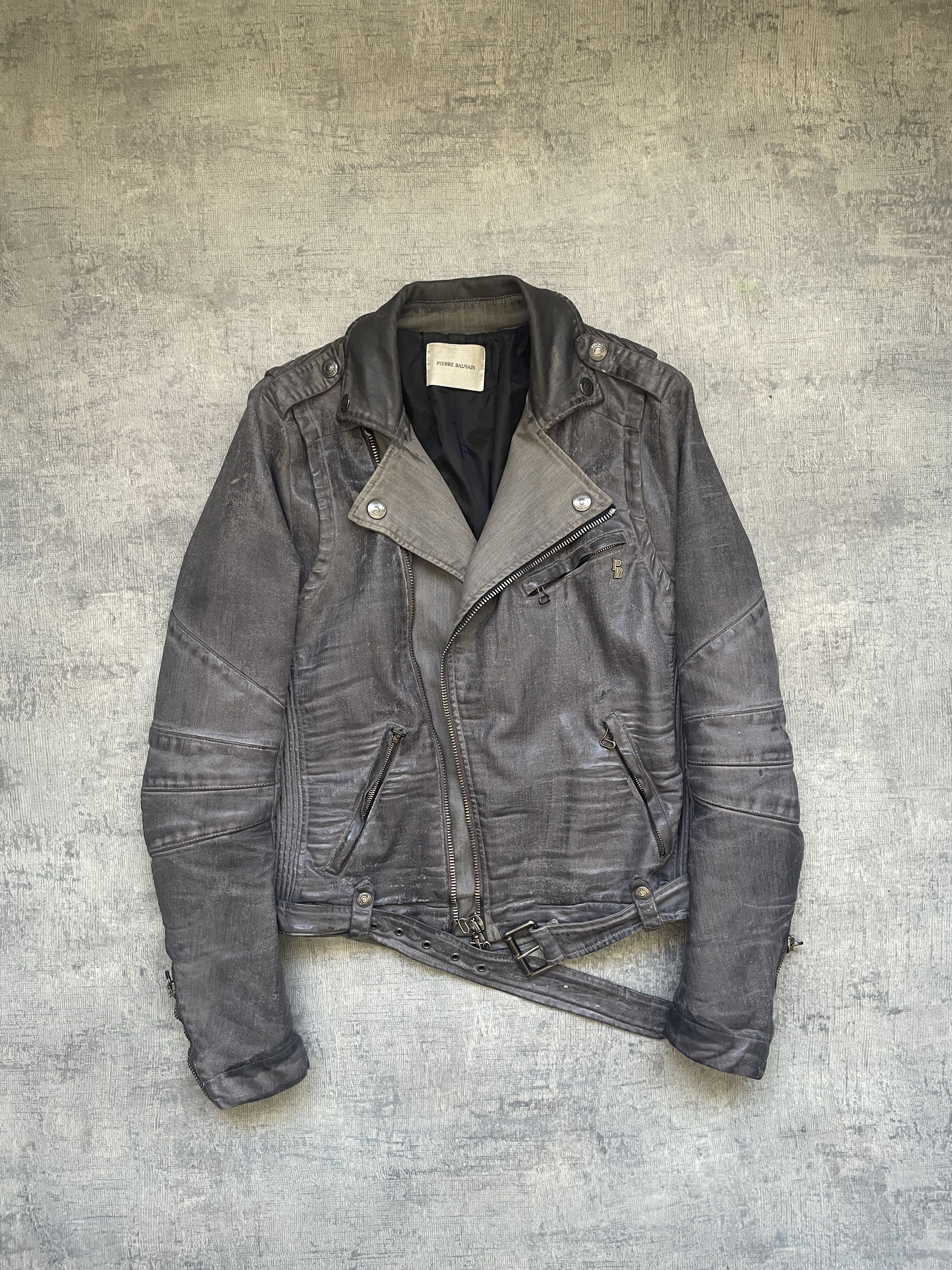 Balmain Balmain AW12 Trompe-L'Oeil Waxed Biker Jacket Size US M / EU 48-50 / 2 - 6 Thumbnail