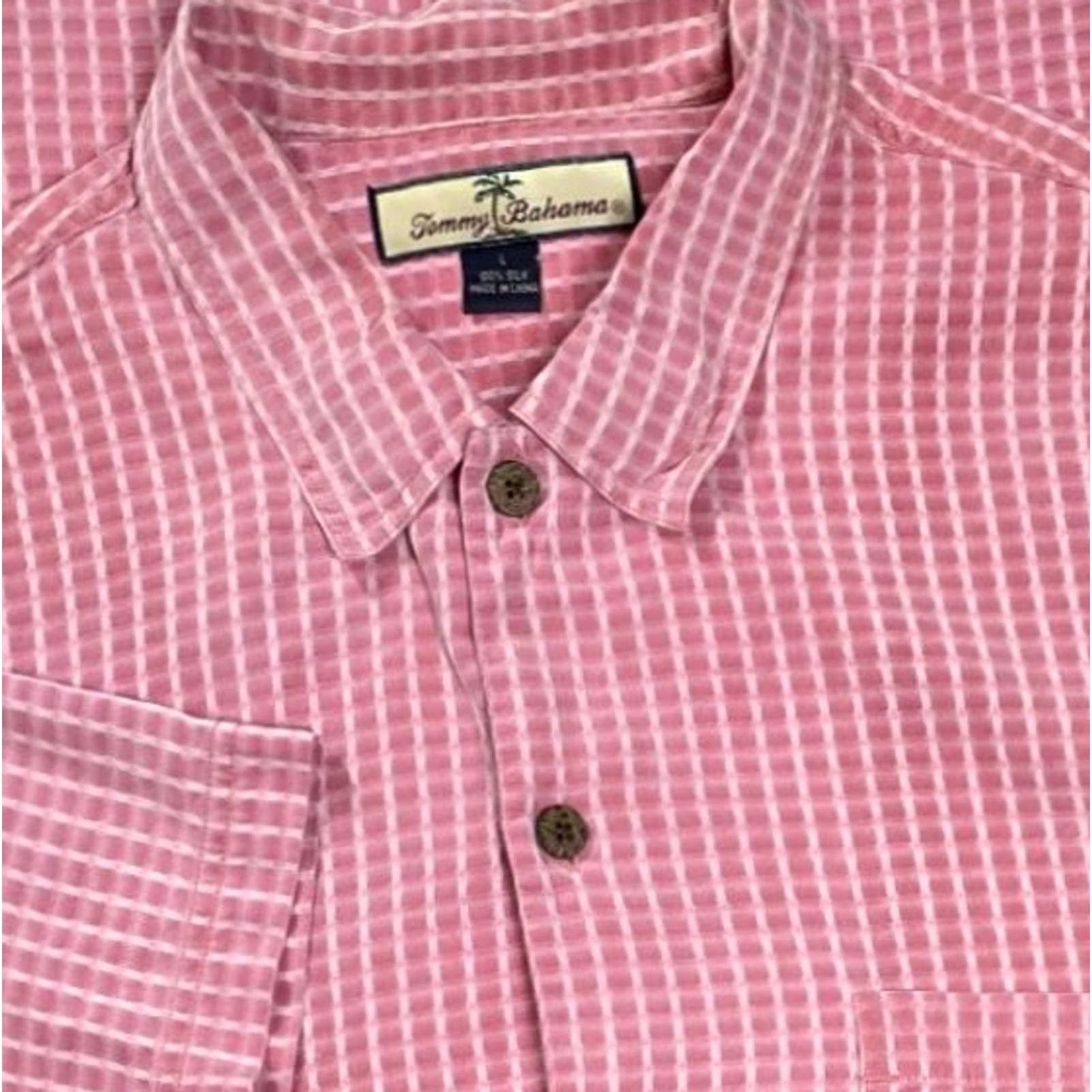 Tommy Bahama Tommy Bahama Silk Camp Shirt Mens L Pink Check Hawaiian Short Sleeve Button Up Size US L / EU 52-54 / 3 - 2 Thumbnail