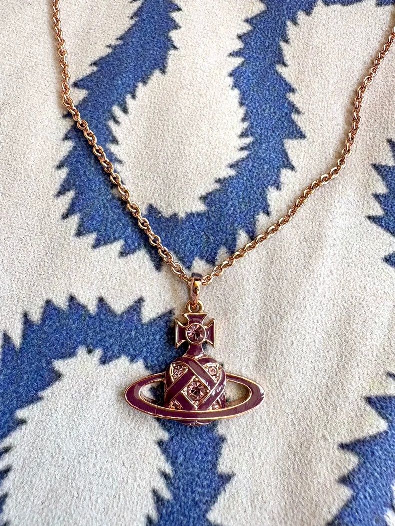Vivienne Westwood Vivienne Westwood Purple Woven Flat Saturn Necklace Size ONE SIZE - 1 Thumbnail
