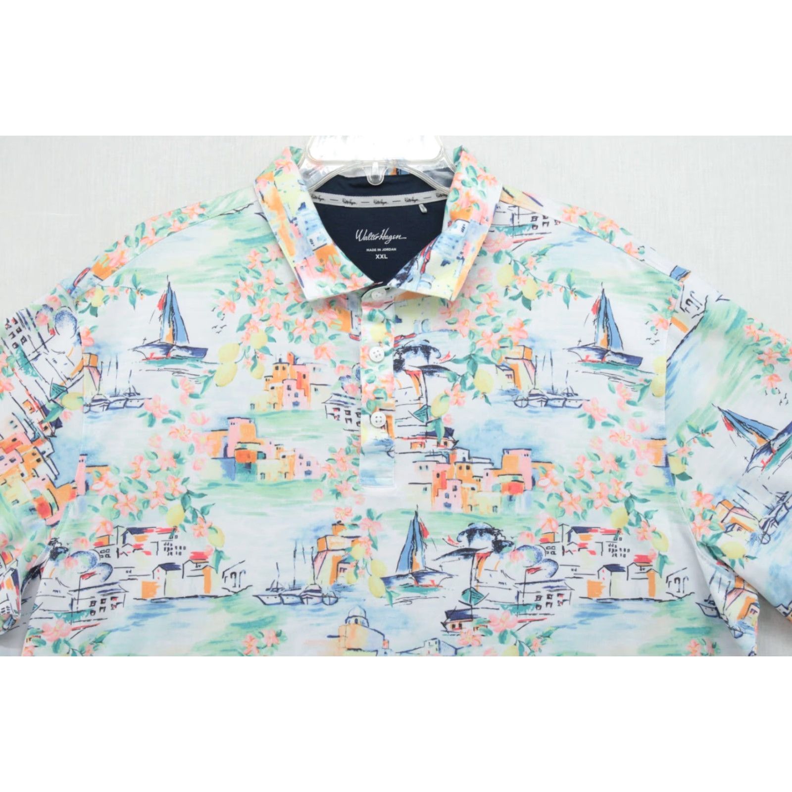 Vintage Walter Hagen Polo Shirt Men's White XXL Clubhouse Sicily Scape Golf Performance Graphic Print Logo Size US XXL / EU 58 / 5 - 2 Thumbnail