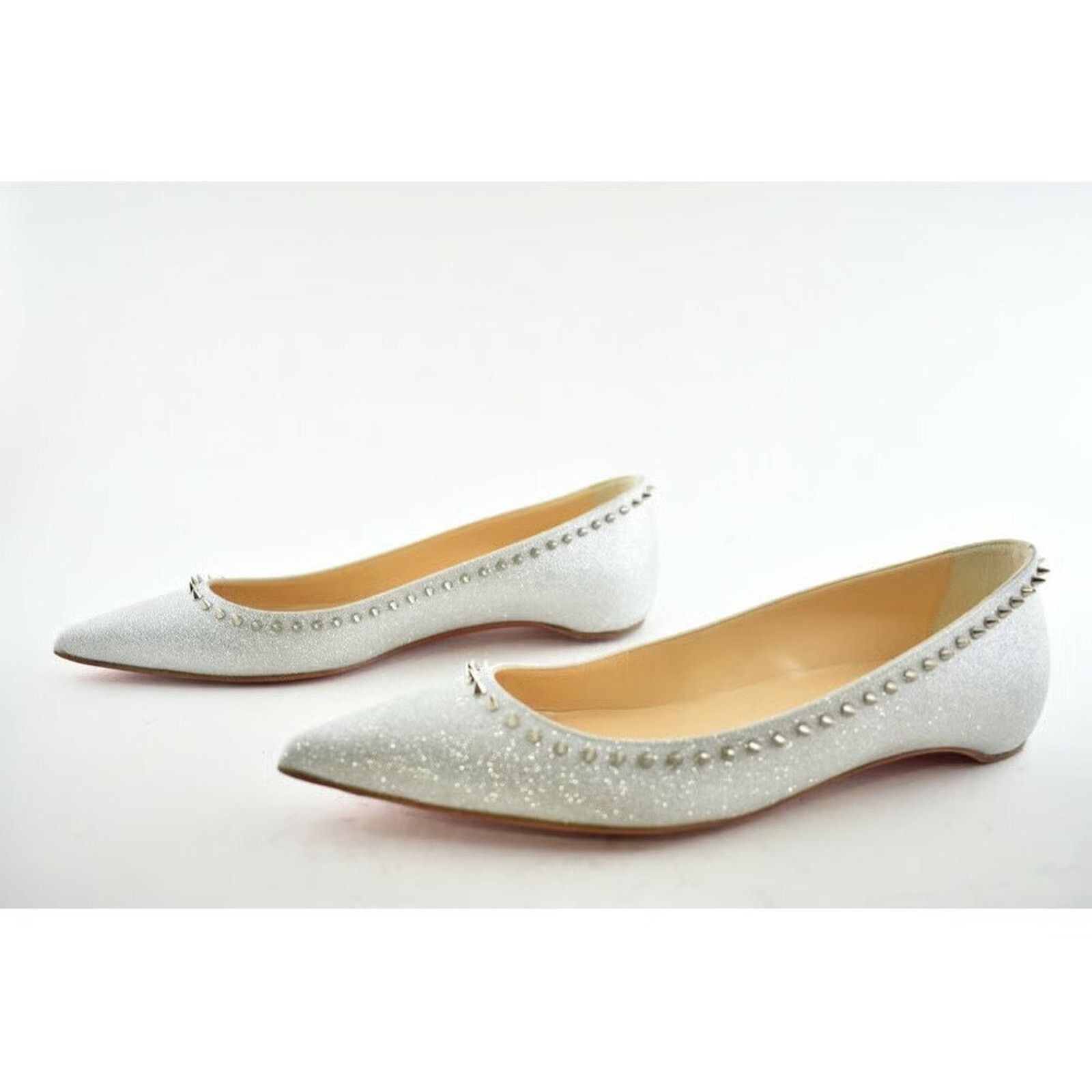 Christian Louboutin Christian Louboutin Anjalina Flat Silver Glitter Pointed Size US 7.5 / IT 37.5 - 3 Thumbnail