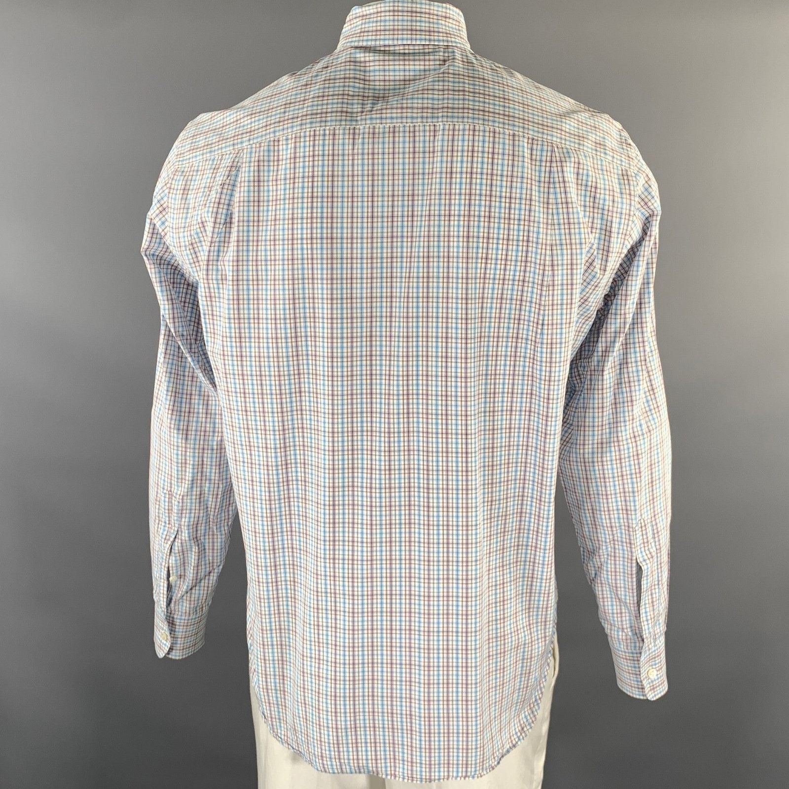 Loro Piana LORO PIANA White Purple Blue Plaid Cotton Long Sleeve Shirt Size US XL / EU 56 / 4 - 4 Thumbnail
