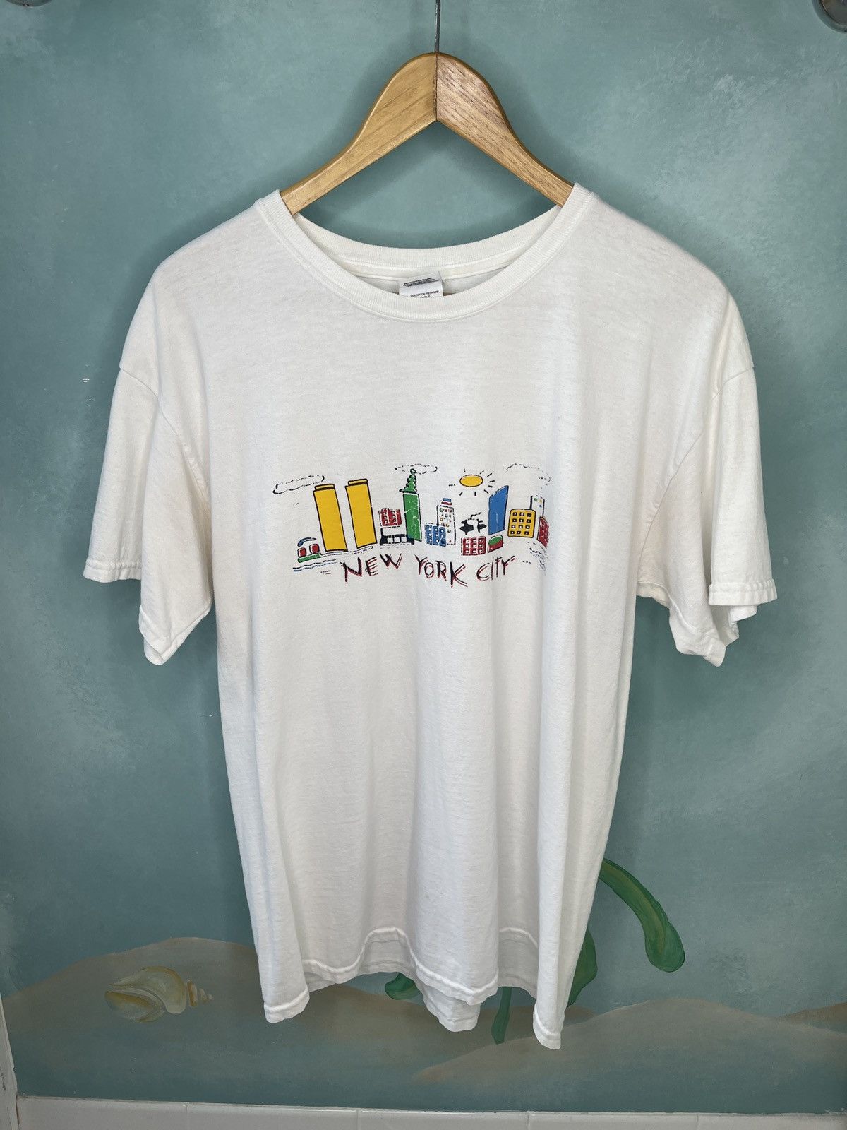 Gildan Vintage White NYC Tourist Graphic T-Shirt Twin Towers Size US L / EU 52-54 / 3 - 1 Thumbnail
