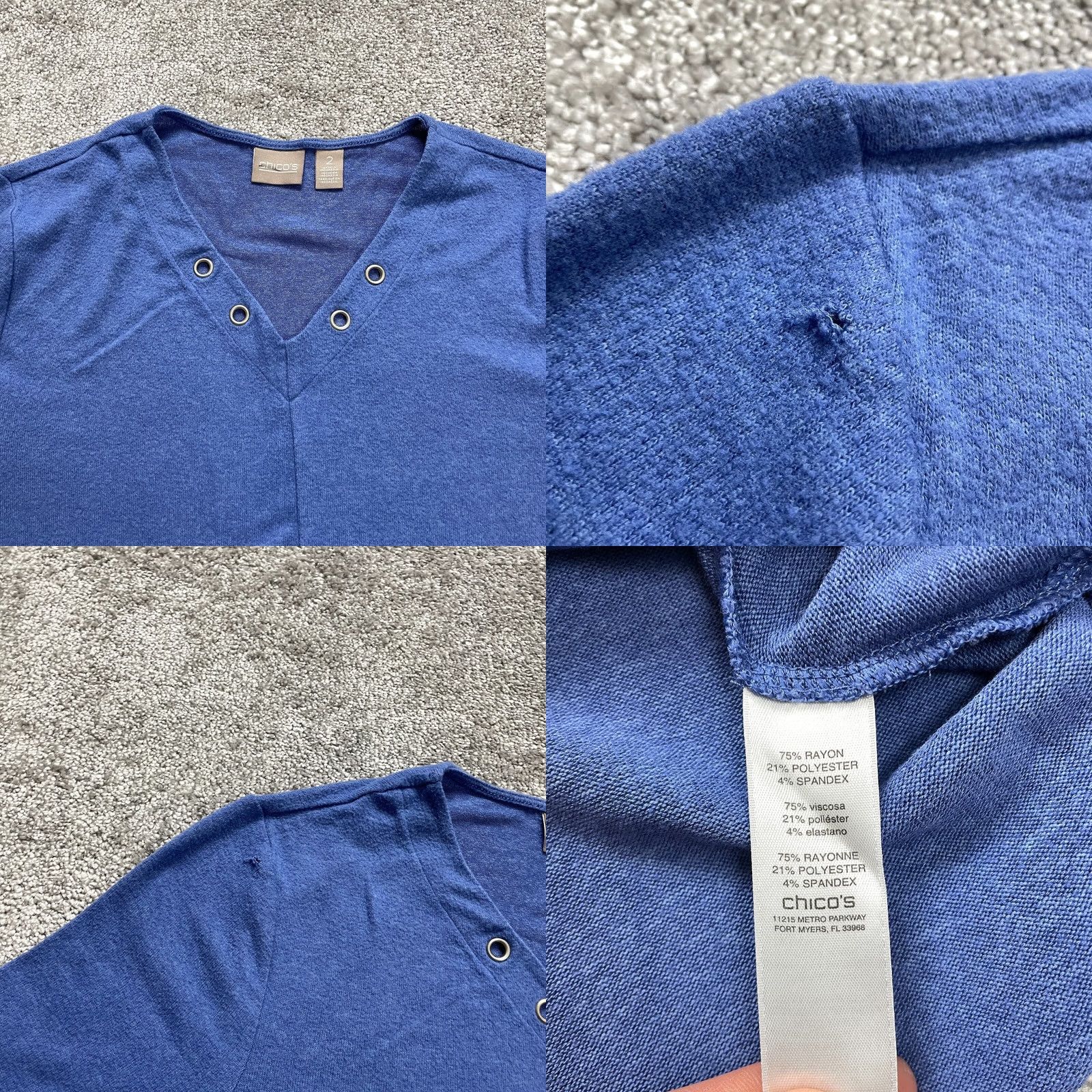 Vintage Chico's Shirt Womens Chico Blue Long Sleeve V Neck T-Shirt 2 12 Large L Rayon Polyester Top Size L / US 10 / IT 46 - 8 Thumbnail