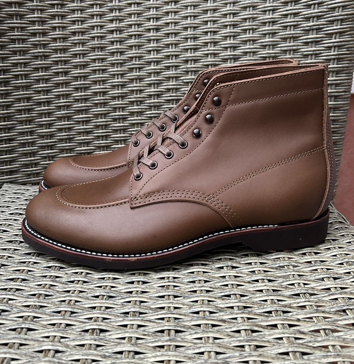 Vintage 1930s Leather Sport Boot Outing Shoes In Cigar Brown Moc-Toe Size US 12 / EU 45 - 1 Thumbnail