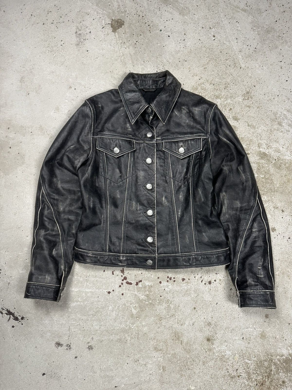 Just Cavalli Cavalli 2000s Eroded Brut Archive Leather Trucker Jacket Size M / US 6-8 / IT 42-44 - 1 Thumbnail