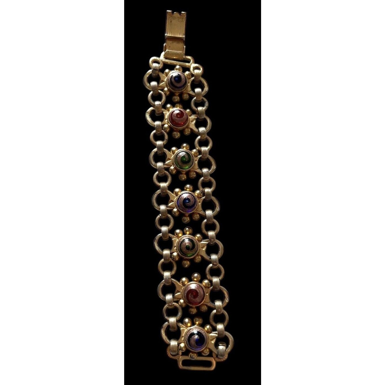 Other Venetian Art Glass Swirl Bracelet Wide Ornate Open Link Size ONE SIZE - 10 Thumbnail