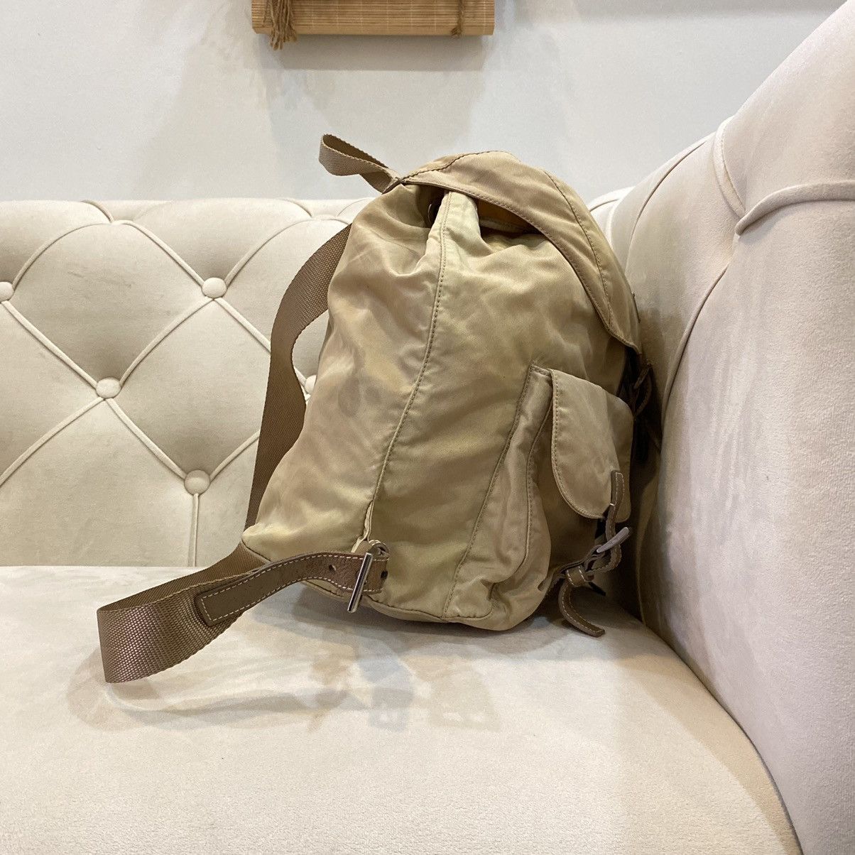 Prada × Vintage Vintage Prada Cammello Brown Nylon Vela Backpack Size ONE SIZE - 9 Thumbnail