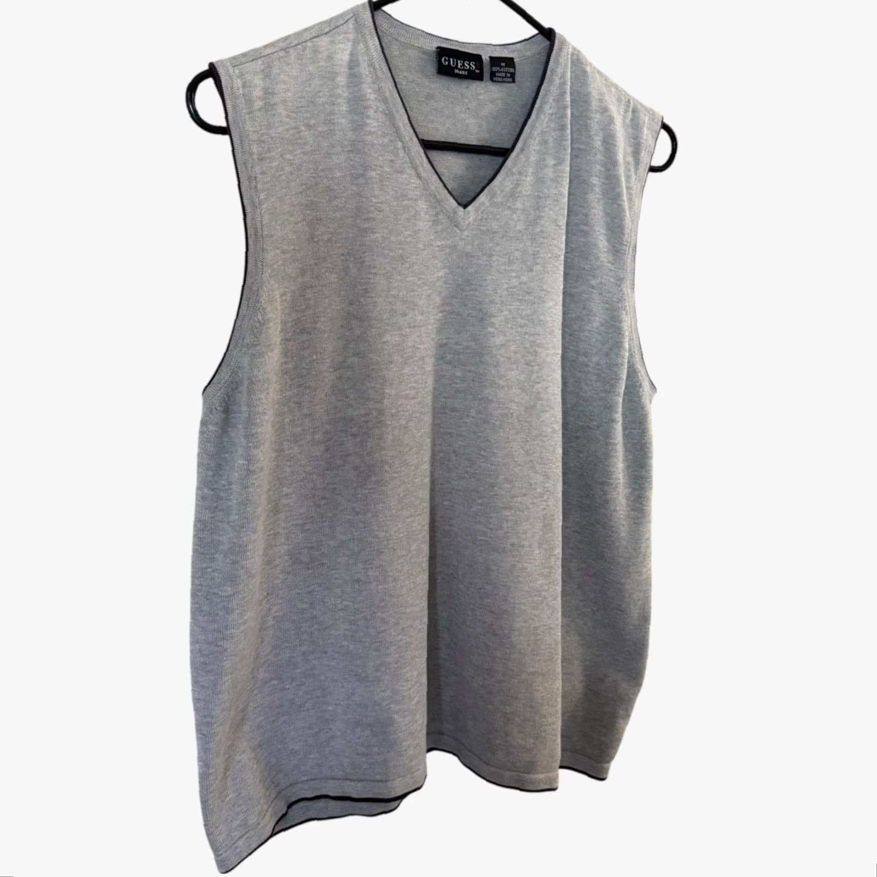 Guess VINTAGE Guess V-Neck Sweater Vest Gray Men's M Fine Gauge Knit 100% Cotton Vest Size US M / EU 48-50 / 2 - 3 Thumbnail