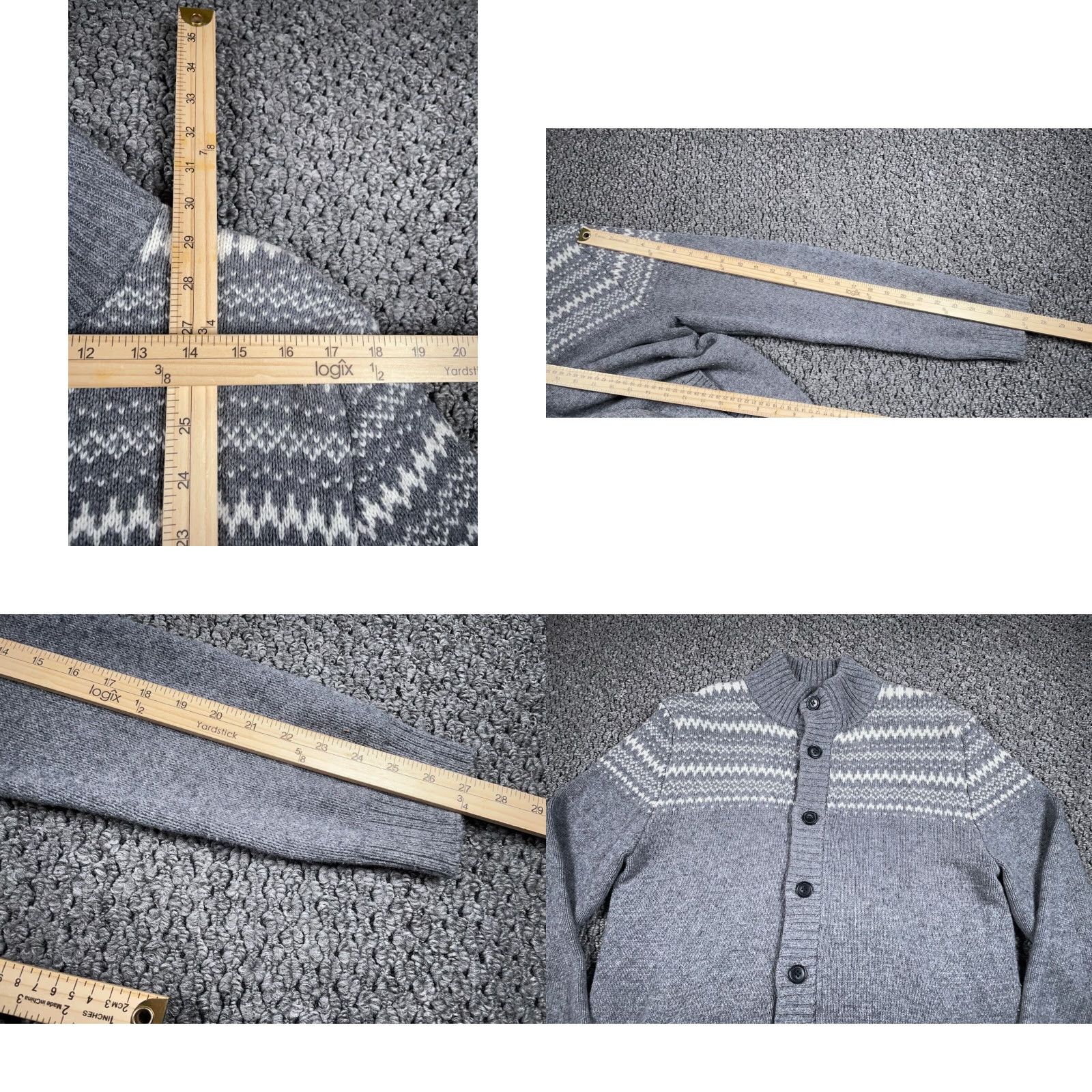 Old Navy Old Navy Cardigan Sweater Adult Large Gray Fair Isle Mock Neck Heavyweight Knit Pre-owned Mens Size US L / EU 52-54 / 3 - 8 Thumbnail