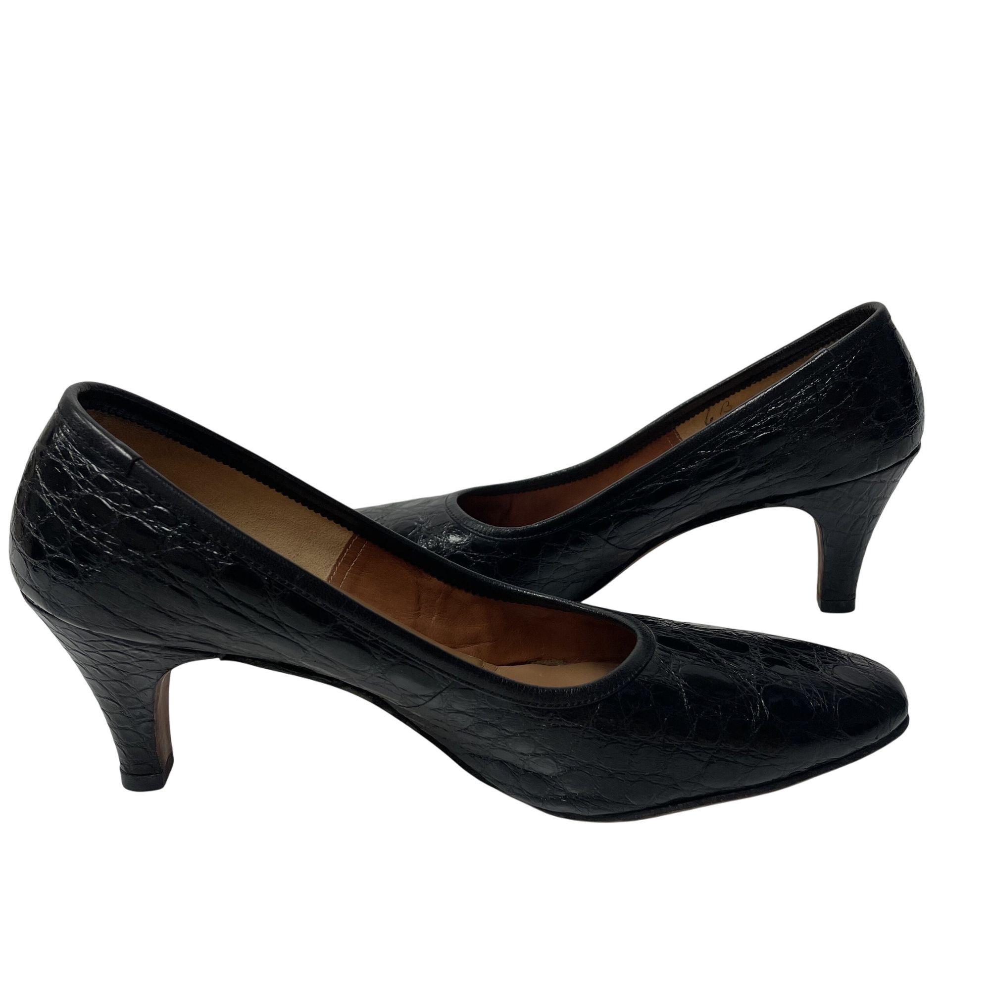 Other Vintage 60's La Belle Women Black Genuine ALLIGATOR Skin Hee Size US 6 / IT 36 - 8 Thumbnail