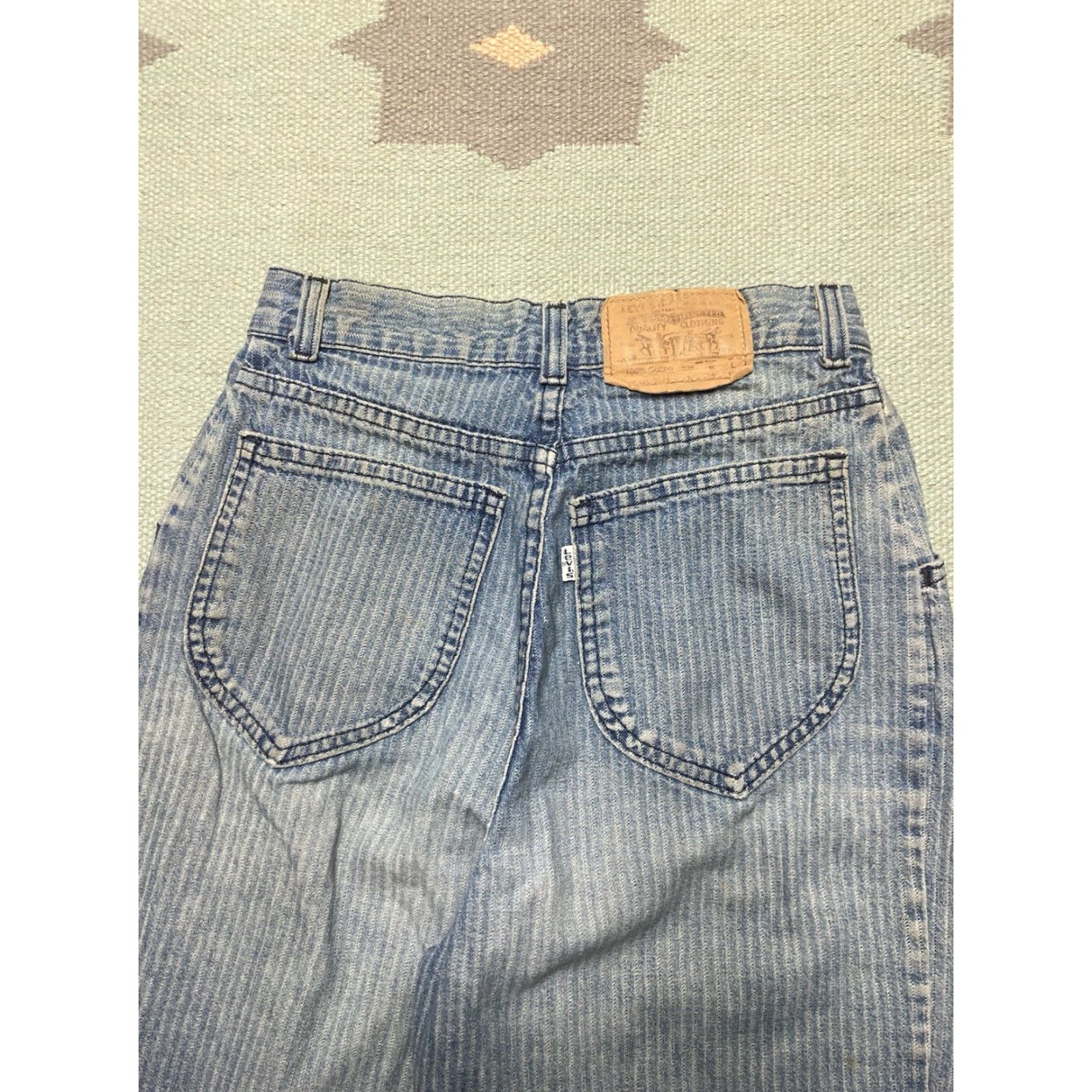 Levi's Vintage Levi’s jeans pinstripe white tab tapered leg USA made Women 24x26.5 Size 42" / US 20 - 3 Thumbnail