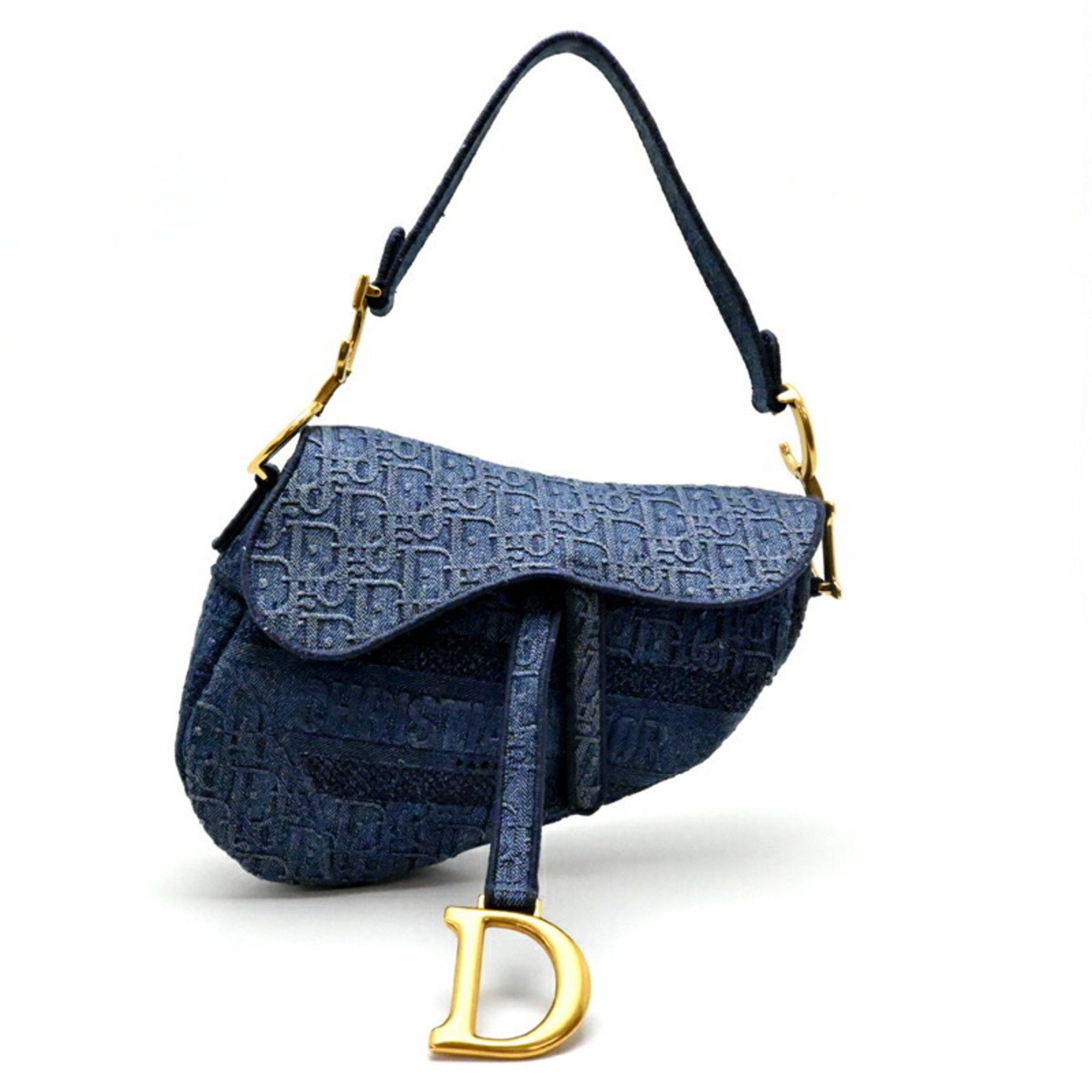 Christian Dior Saddle Bag Women's Shoulder Denim/canvas Blue