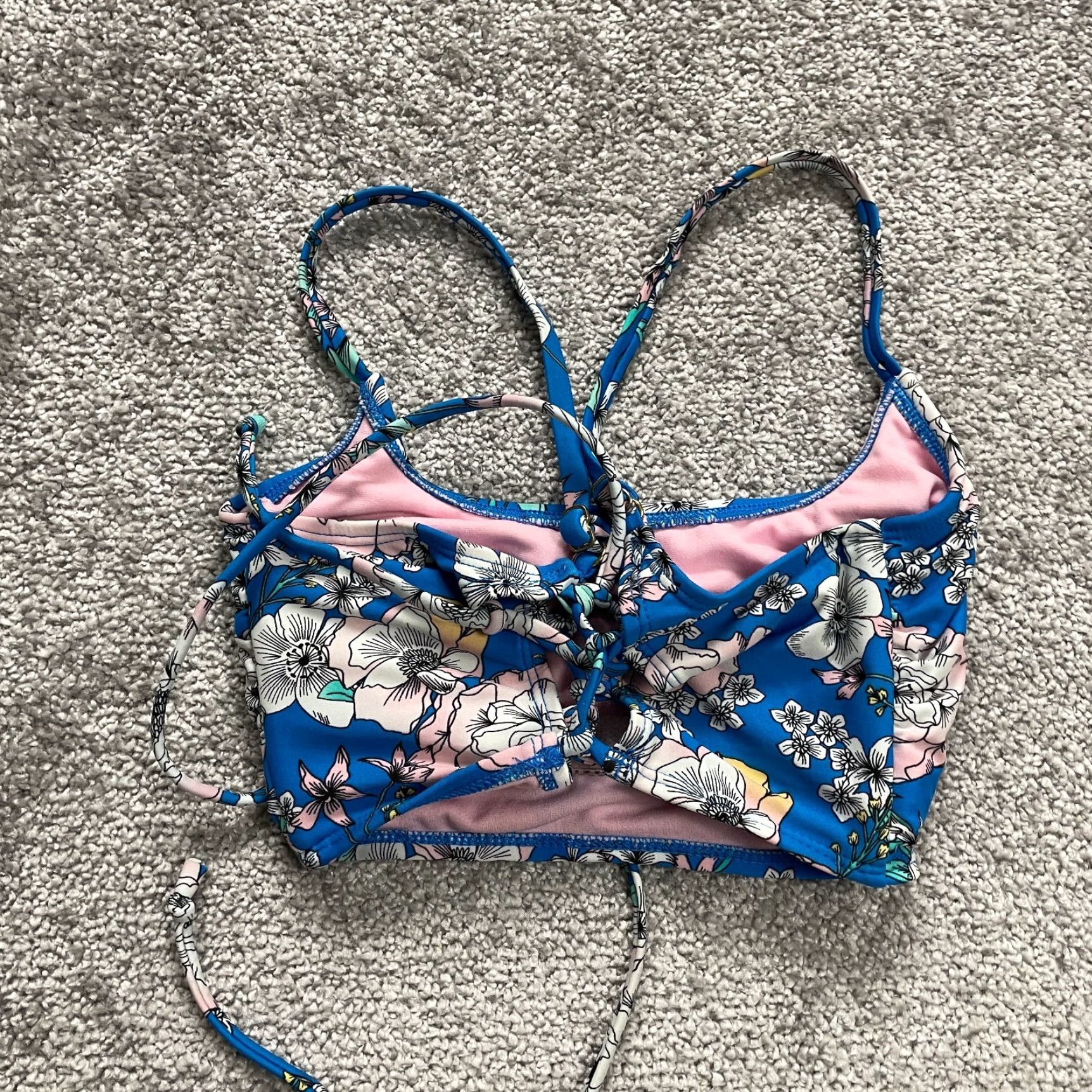 Vintage Xhilaration Girls Bikini Top Small Blue Floral Spaghetti Beach Summer Size S / US 4 / IT 40 - 2 Thumbnail