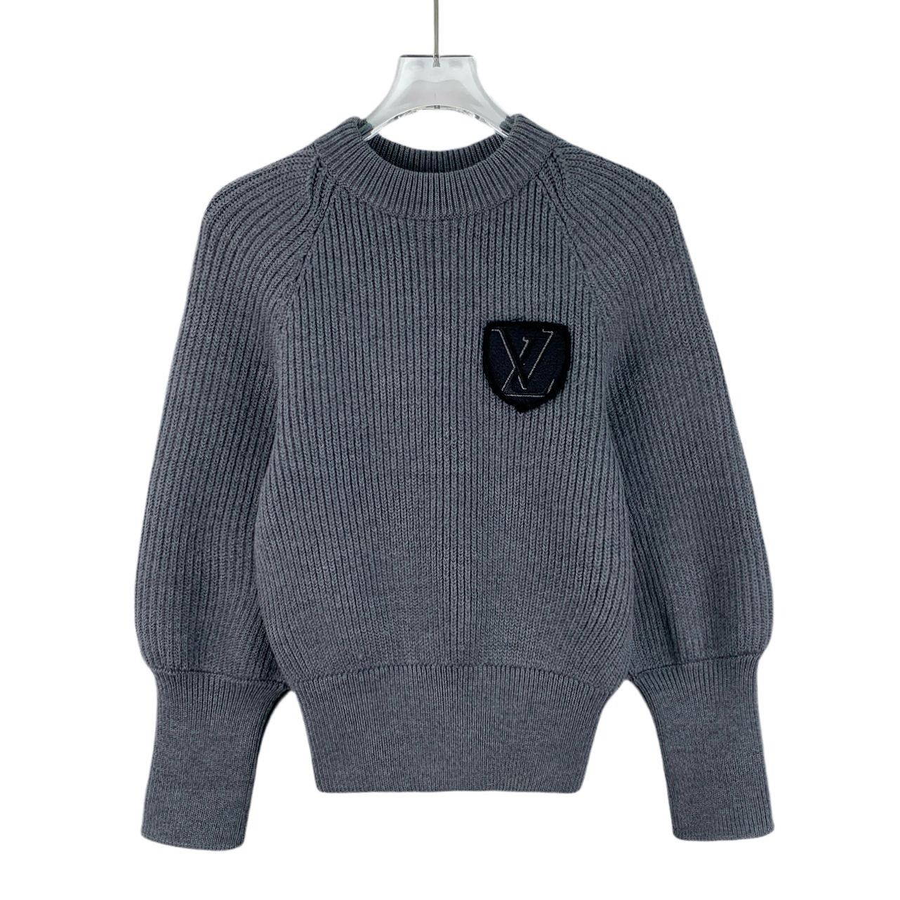 Louis Vuitton LOUIS VUITTON DARK GREY RIBBED WOOL SWEATER WITH LV SHIELD L Size S / US 4 / IT 40 - 1 Thumbnail
