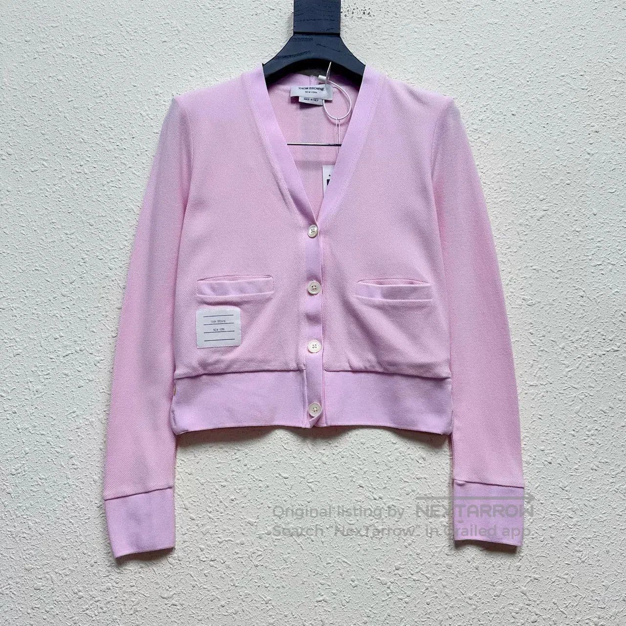 Thom Browne pink knit pocket cardigan with stripes. Size S / US 4 / IT 40 - 1 Thumbnail