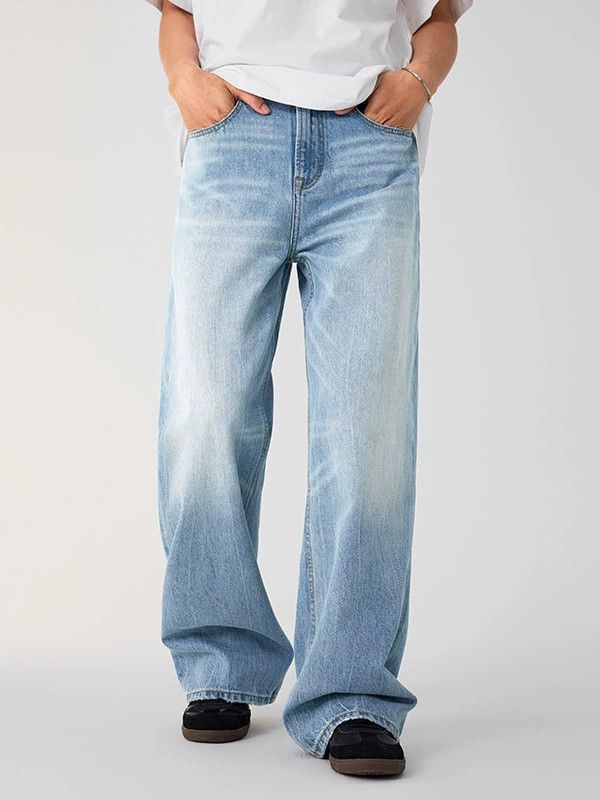 Jean Blue distressed whisker men's straight washed jeans Size US 32 / EU 48 - 1 Thumbnail