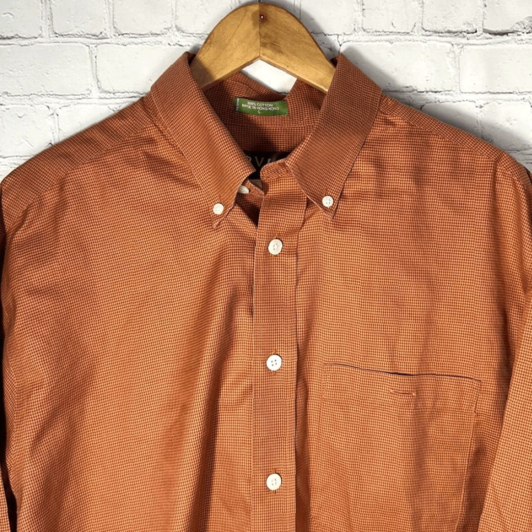 Orvis VINTAGE Orvis Men’s Orange Houndstooth Long Sleeve Shirt L Cotton 100% Button-Up Mens Regular Large Orange Size US L / EU 52-54 / 3 - 2 Thumbnail