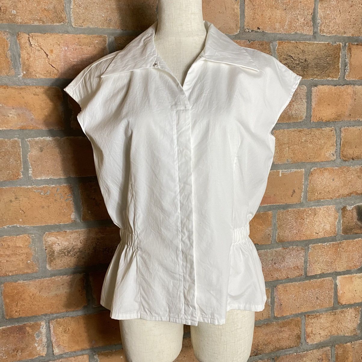 Norma Kamali ONO NORMA KAMALI White Cap Sleeve Blouse with Gathered Waist Size XL / US 12-14 / IT 48-50 - 6 Thumbnail