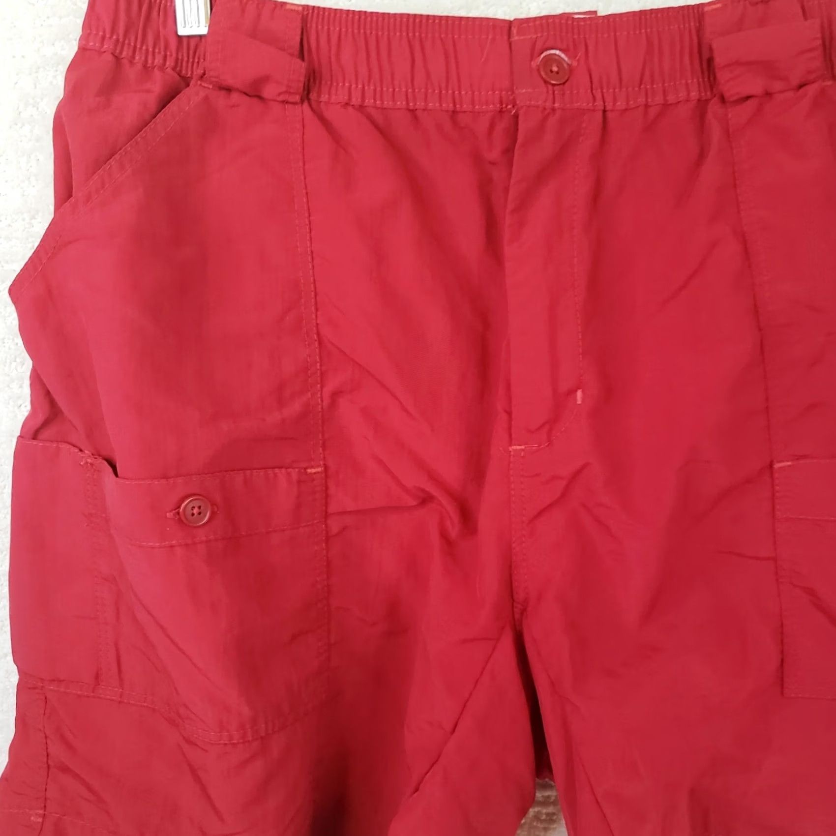 Vintage AFTCO Men’s Cargo Shorts Red 38x8 Casual Flat Front Stretch Waist Nylon UV Quick Dry Pockets Embroidered Logo Size US 38 / EU 54 - 2 Thumbnail