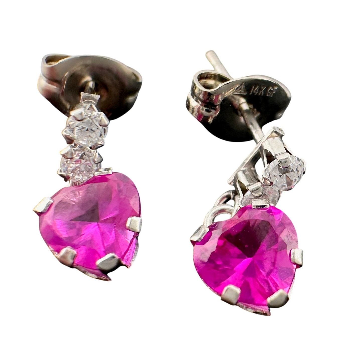 Other 10kt White Gold Pink Sapphire Heart Dangle Earrings Size ONE SIZE - 1 Thumbnail