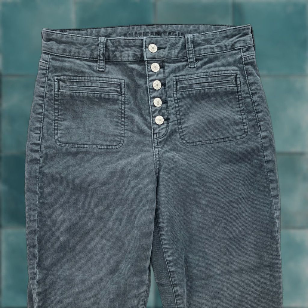 American Eagle Outfitters American Eagle Outfitters Corduroy Pants Women's 8 Gray Stretch Flared Button Fly Boho Y2K Size 30" / US 8 / IT 44 - 1 Thumbnail