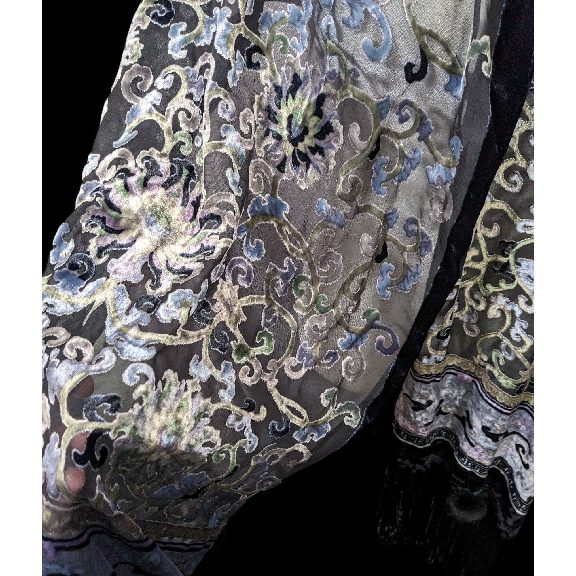 Other Vintage Fantasy Black And Pastel Velvet Burnout Scarf With F Size ONE SIZE - 6 Thumbnail