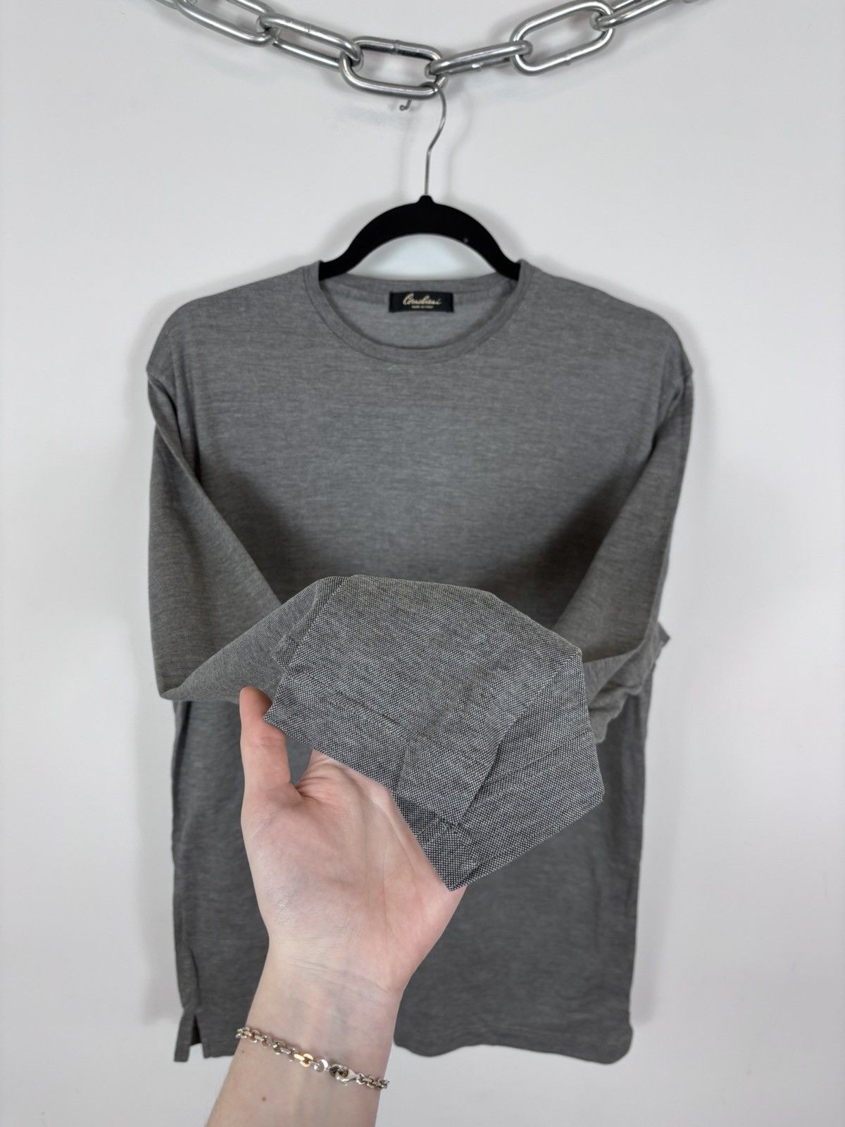 Corneliani Corneliani Men’s Pique Texture Gray Luxury Long Sleeve Tee Size US L / EU 52-54 / 3 - 5 Thumbnail