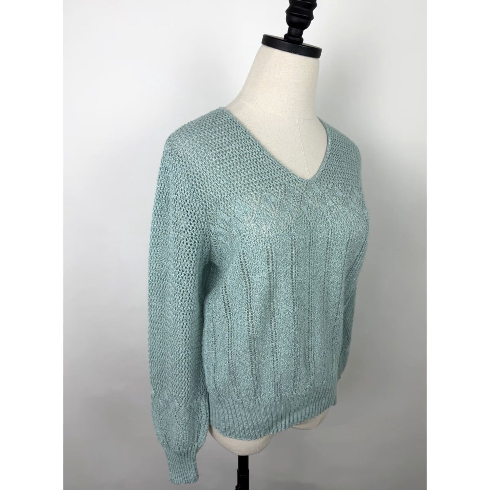 Vintage Vintage The Wilroy Traveller Sweater Womens M Open Knit V-Neck Crochet Blue 70s Bohemian Retro Size M / US 6-8 / IT 42-44 - 5 Thumbnail