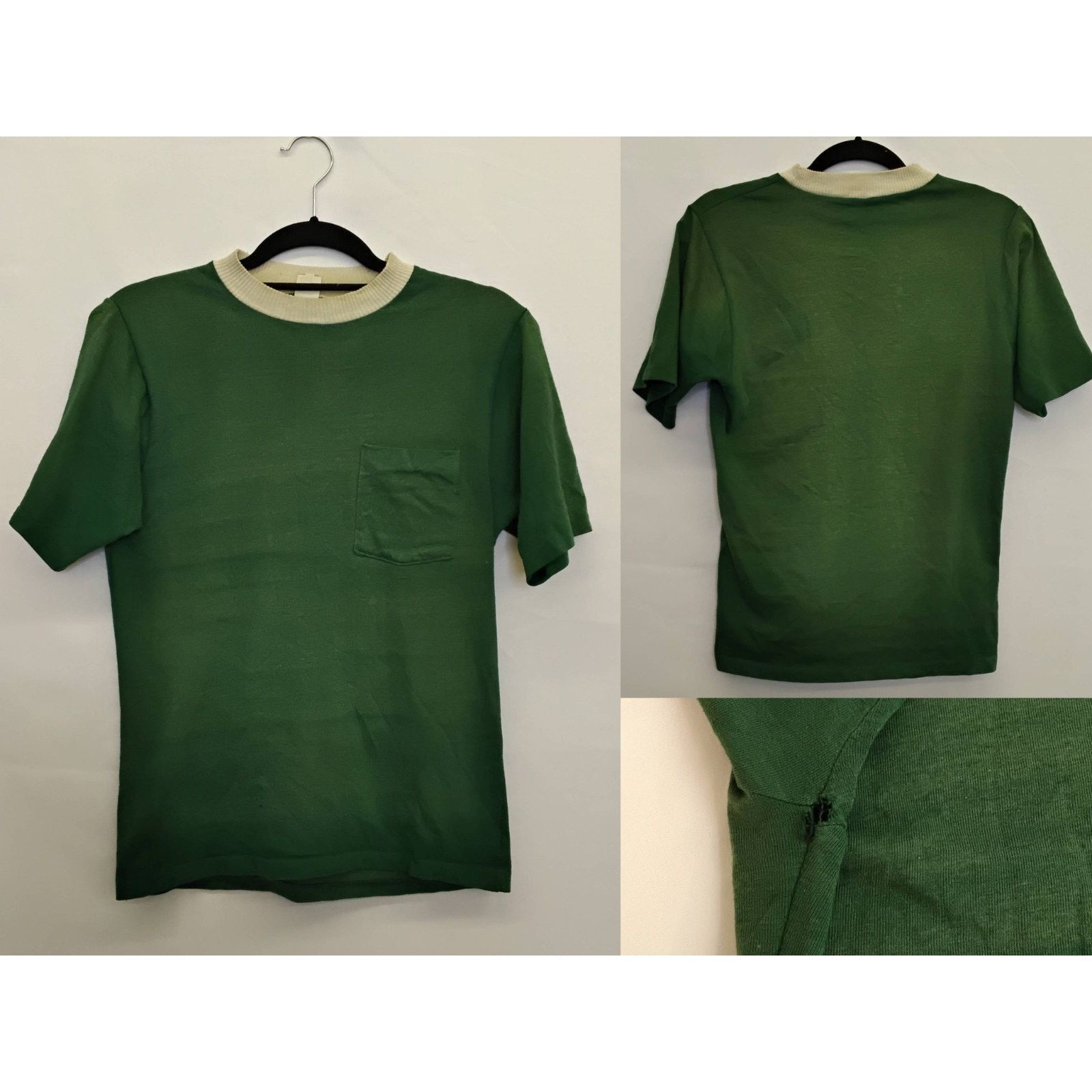 Handmade One Pocket Cotton T-Shirt Men's S Green VTG 1950s Small Hole Size US S / EU 44-46 / 1 - 1 Thumbnail