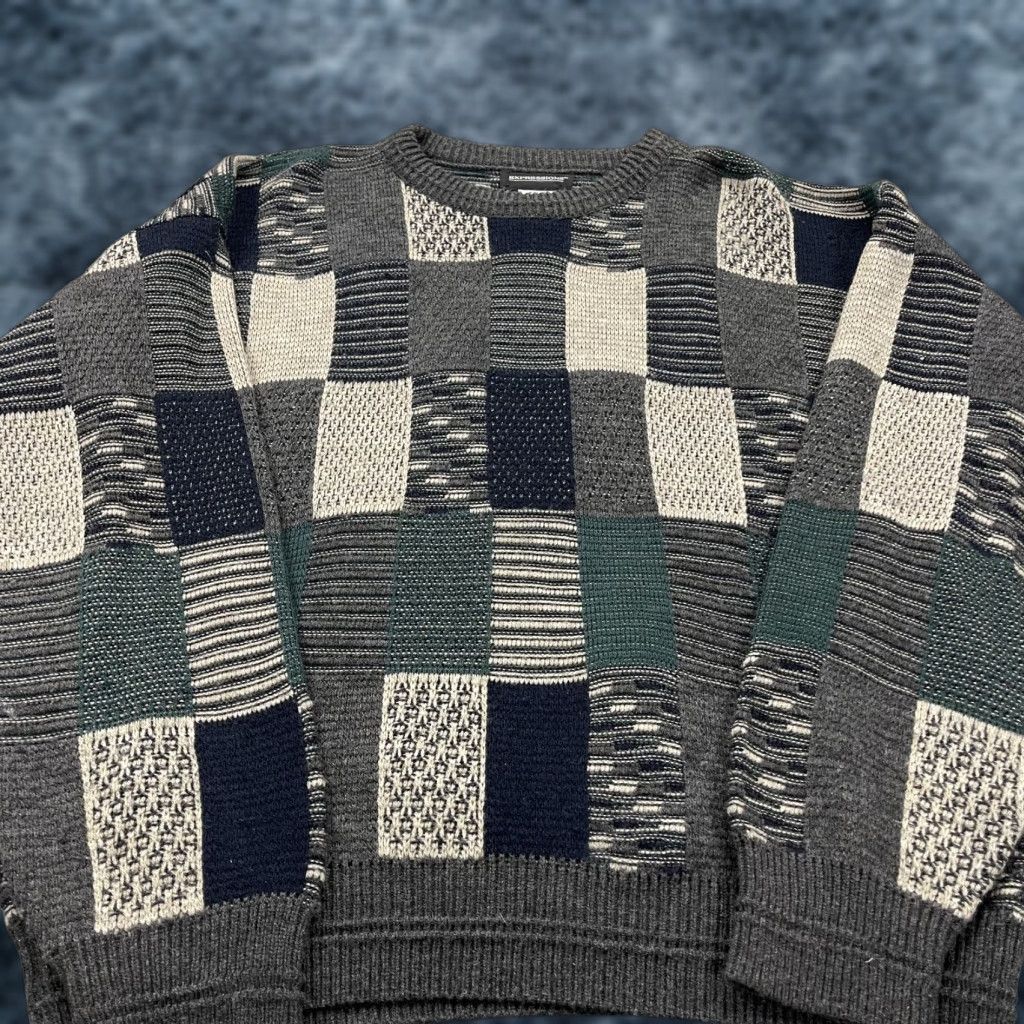 Vintage VINTAGE Expressions Sweater Shirt Mens L Gray Patchwork 90s Geometric Knit Pullover Crewneck Size US L / EU 52-54 / 3 - 1 Thumbnail