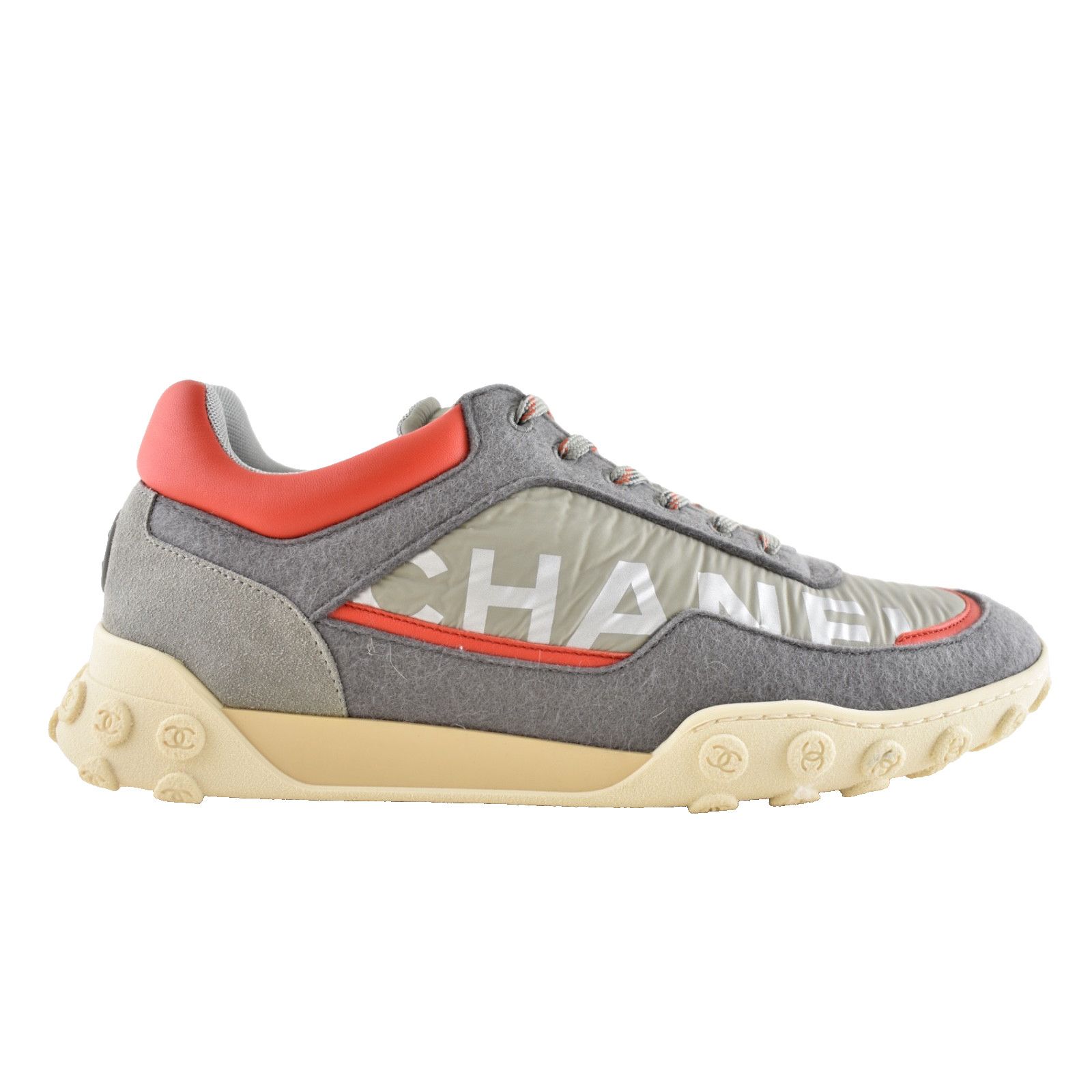 Chanel Chanel Mens 18K Grey Orange Nylon CC Logo Lace Up Low Size US 11 / EU 44 - 1 Thumbnail