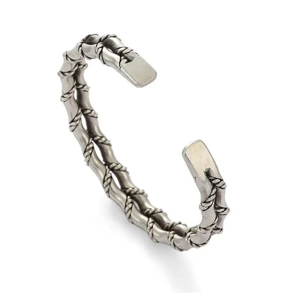 Jewelry × Vintage Cuban Braided Double Layer Bamboo Open Bracelet Size ONE SIZE - 4 Thumbnail