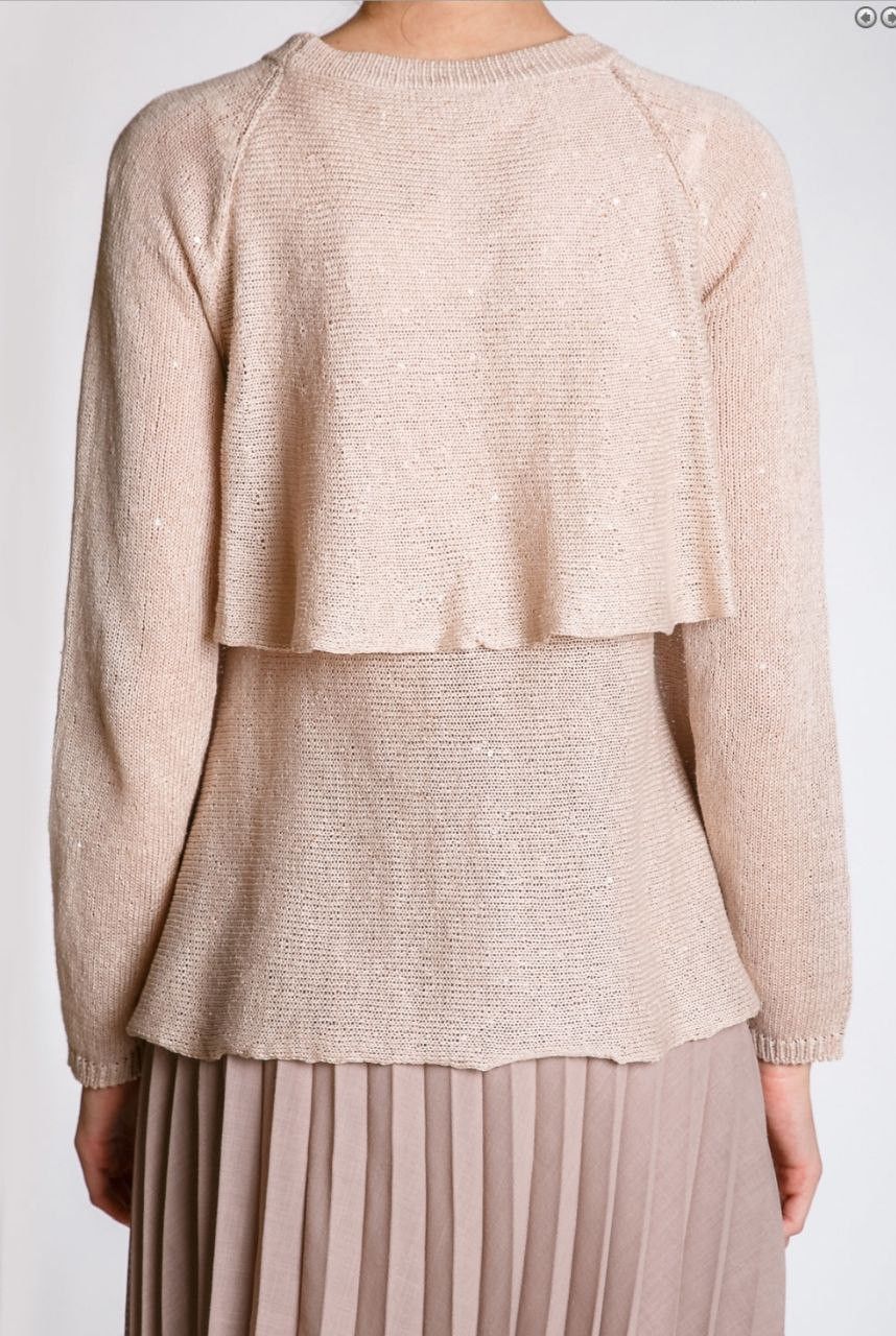 Brunello Cucinelli Brunello Cucinelli Beige Sequinned Knit Layered Sweater Sz S Size S / US 4 / IT 40 - 3 Thumbnail