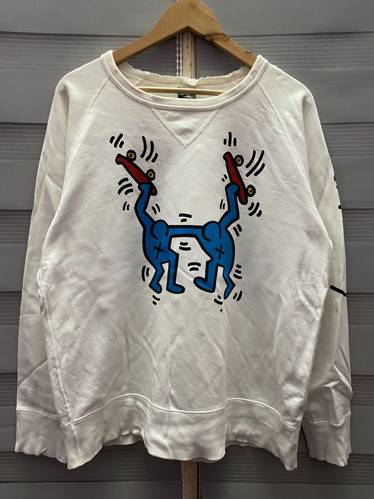 Vintage Thrashed Keith Haring Skateboarding Distressed Sweatshirt Size US M / EU 48-50 / 2 - 1 Thumbnail